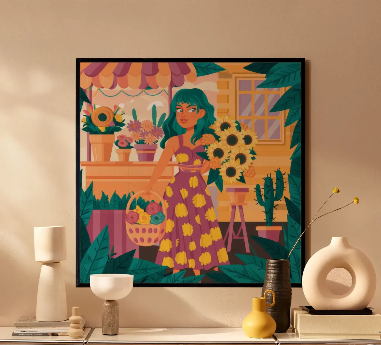 Giornata del mercato dei fiori poster con telaio in plastica da Peak Delusion