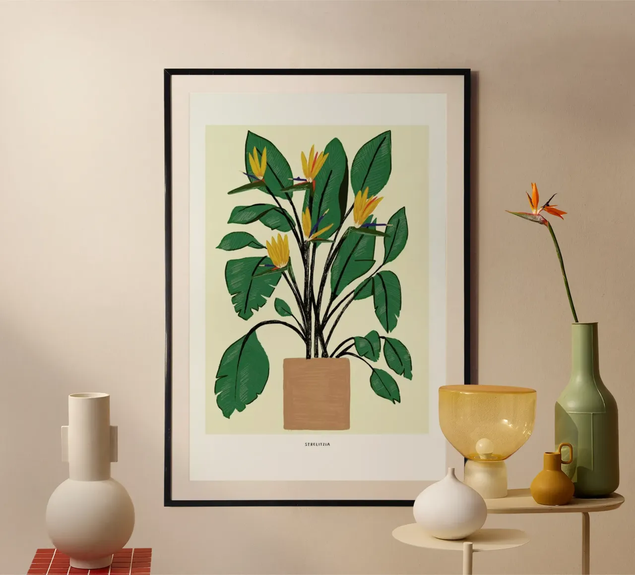 Pianta di Uccello del Paradiso poster con telaio in legno da Alex Foster