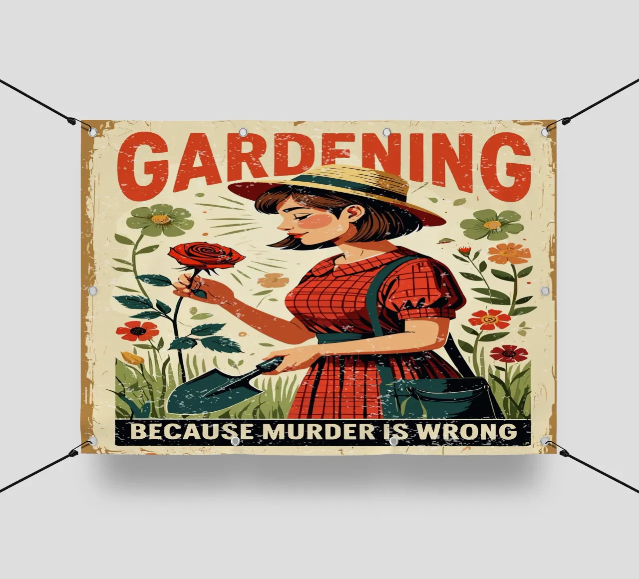 GARDENING BECAUSE MURDER IS WRONG telo in pvc da edsonramosart