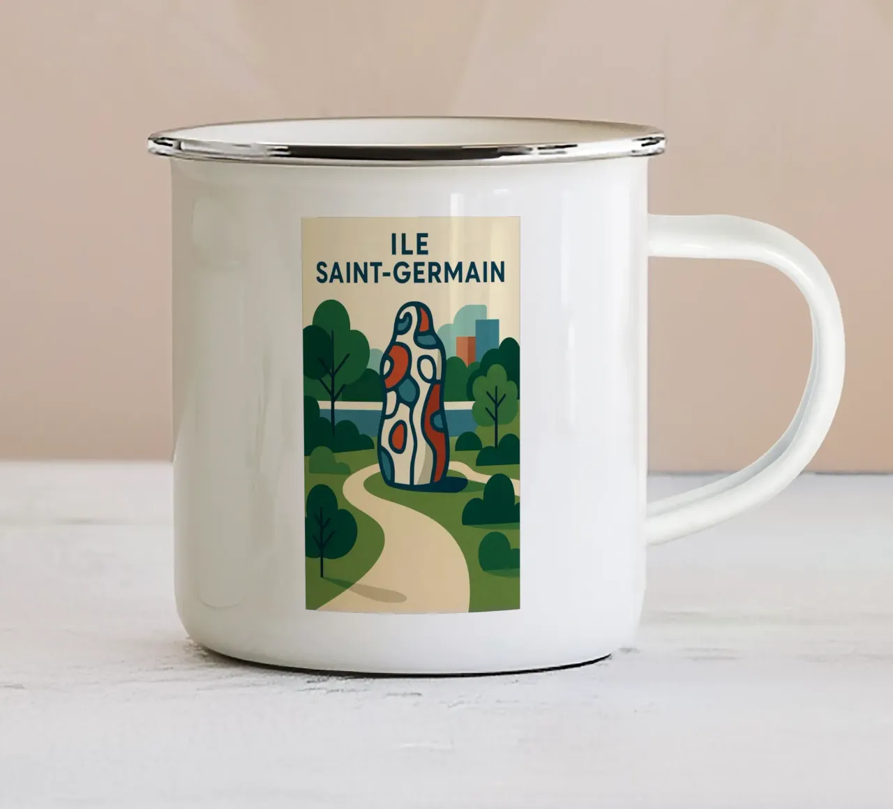 Île Saint-Germain - La Torre delle Figure tazza in smalto da JETLAG | affiches voyage