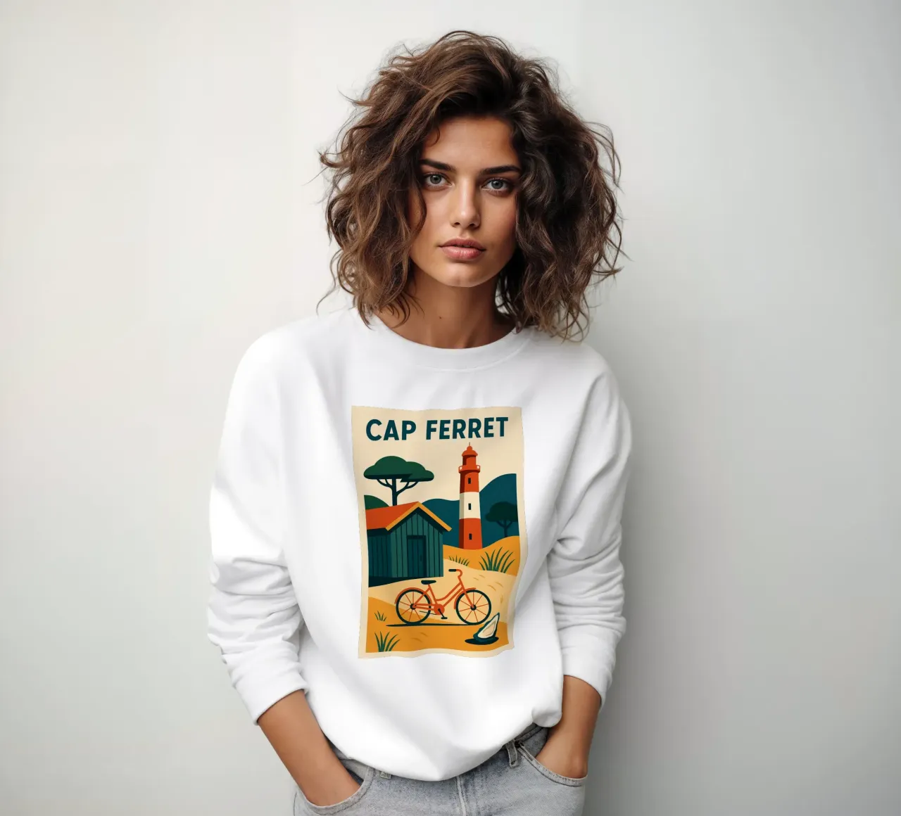 Cap Ferret - Un momento di pace tra faro, bicicletta e ostriche felpa da JETLAG | affiches voyage