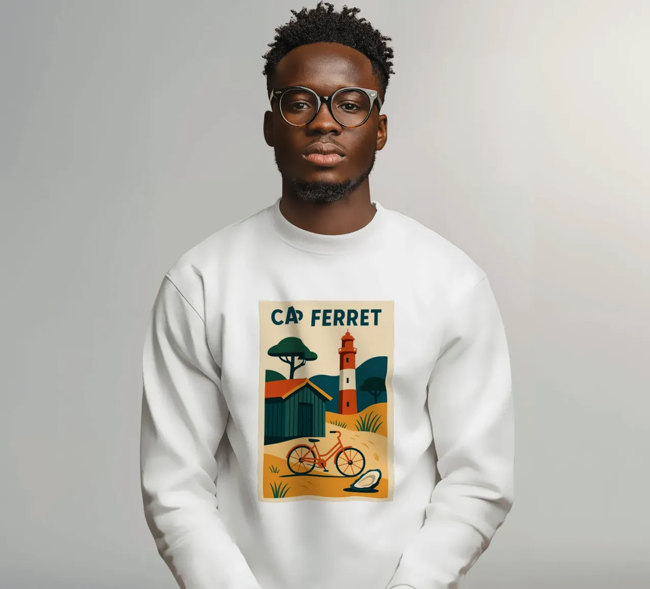Cap Ferret - Un momento di pace tra faro, bicicletta e ostriche felpa da JETLAG | affiches voyage