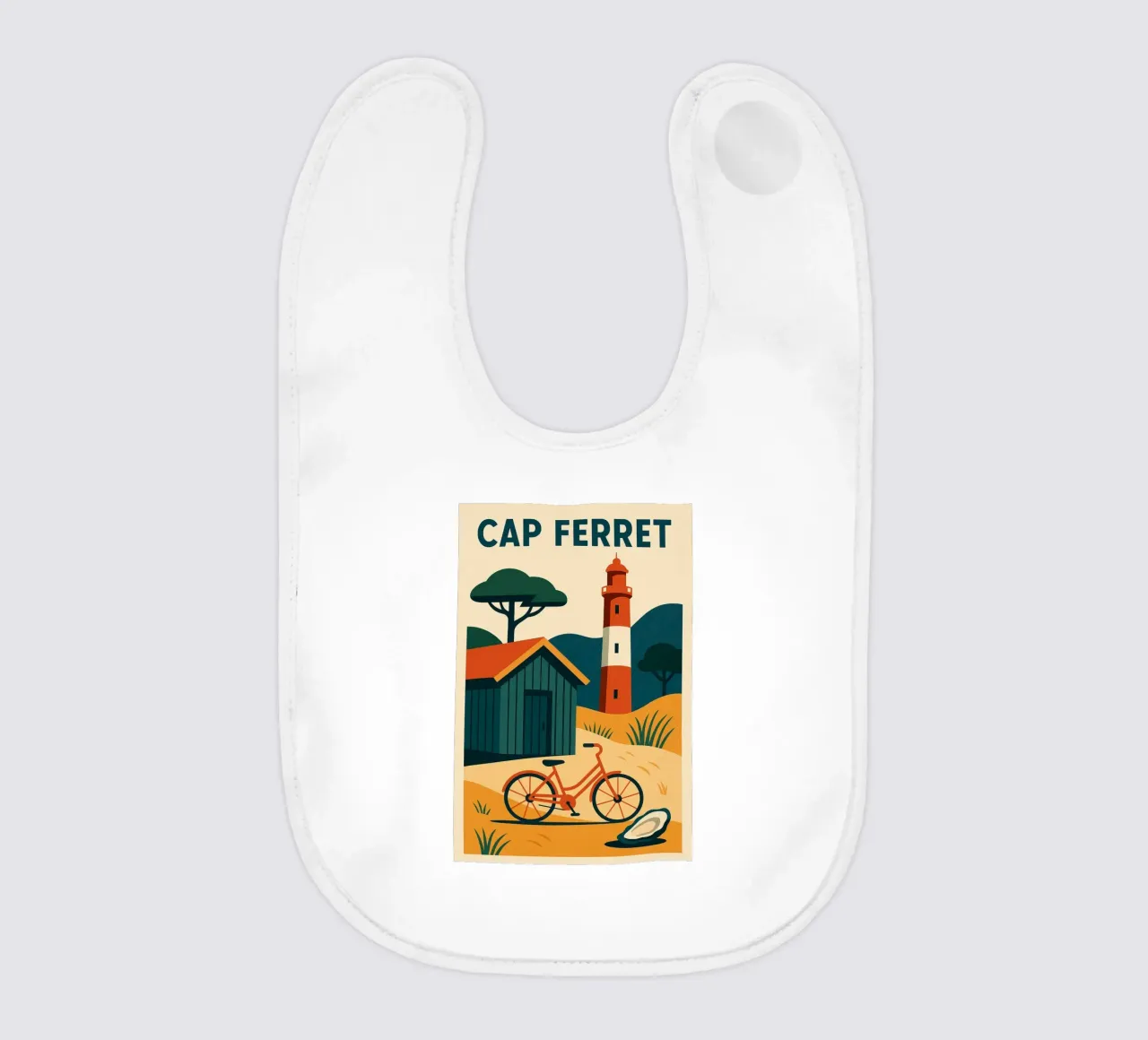 Cap Ferret - Un momento di pace tra faro, bicicletta e ostriche bavaglino da JETLAG | affiches voyage