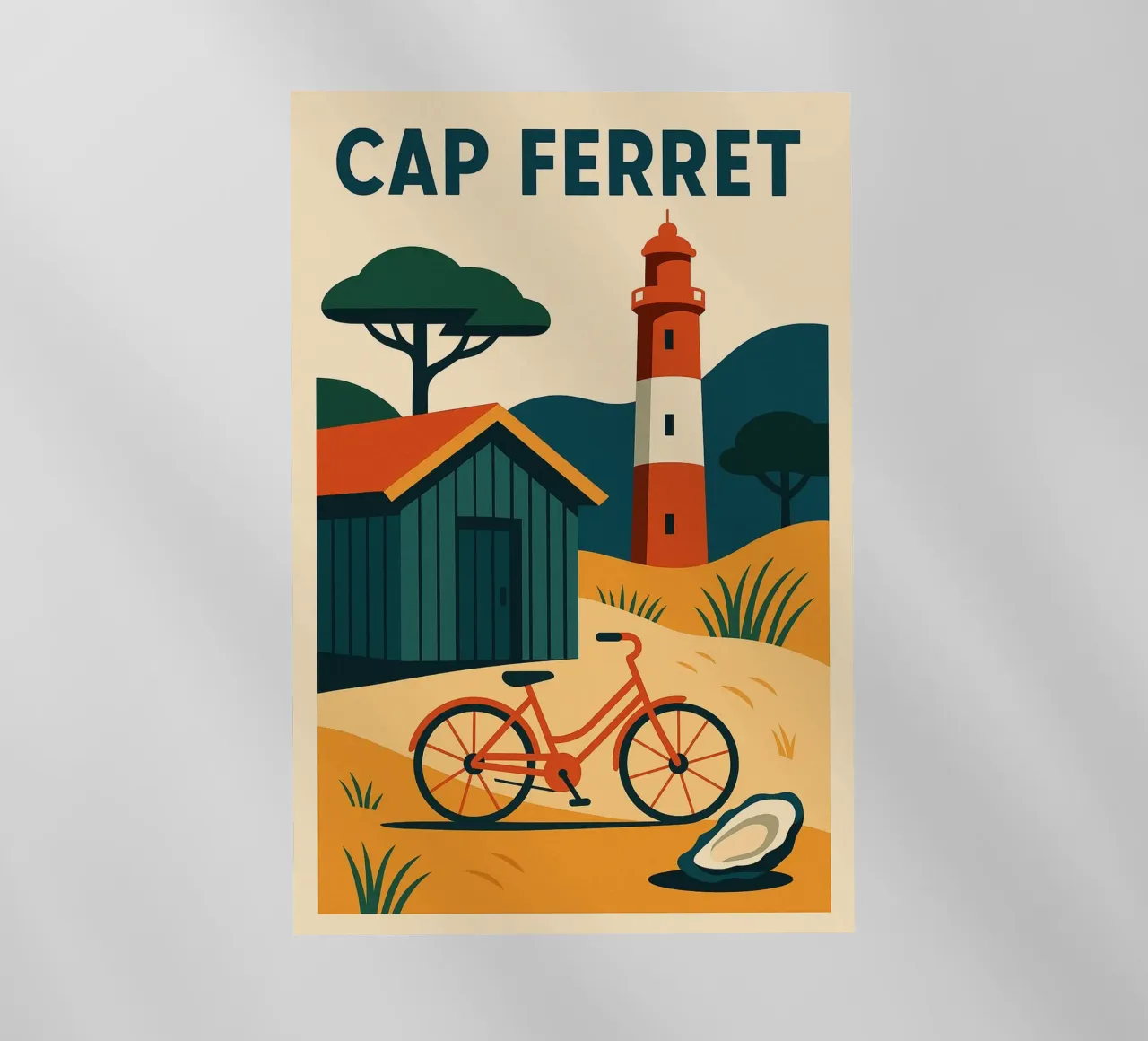 Cap Ferret - Un momento di pace tra faro, bicicletta e ostriche pellicola backlit da JETLAG | affiches voyage