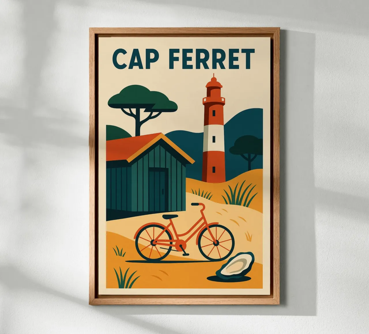 Cap Ferret - Un momento di pace tra faro, bicicletta e ostriche tela con Cornice a cassetta da JETLAG | affiches voyage