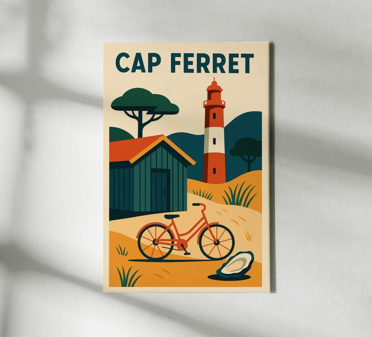 Cap Ferret - Un momento di pace tra faro, bicicletta e ostriche tela con Cornice a cassetta da JETLAG | affiches voyage