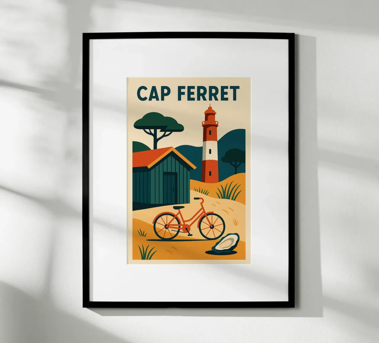 Cap Ferret - Un momento di pace tra faro, bicicletta e ostriche carta hahnemühle da JETLAG | affiches voyage