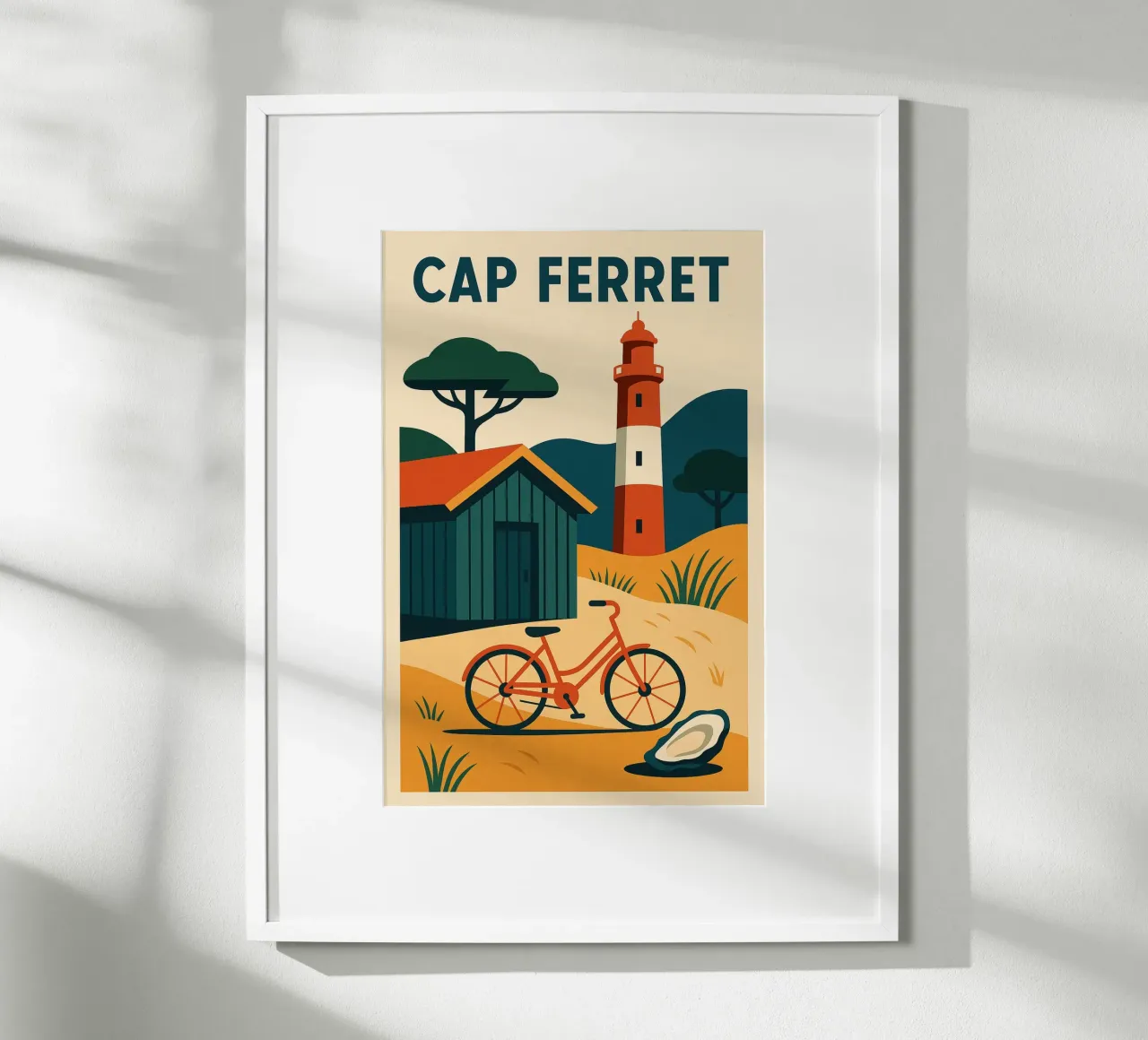 Cap Ferret - Un momento di pace tra faro, bicicletta e ostriche carta hahnemühle da JETLAG | affiches voyage