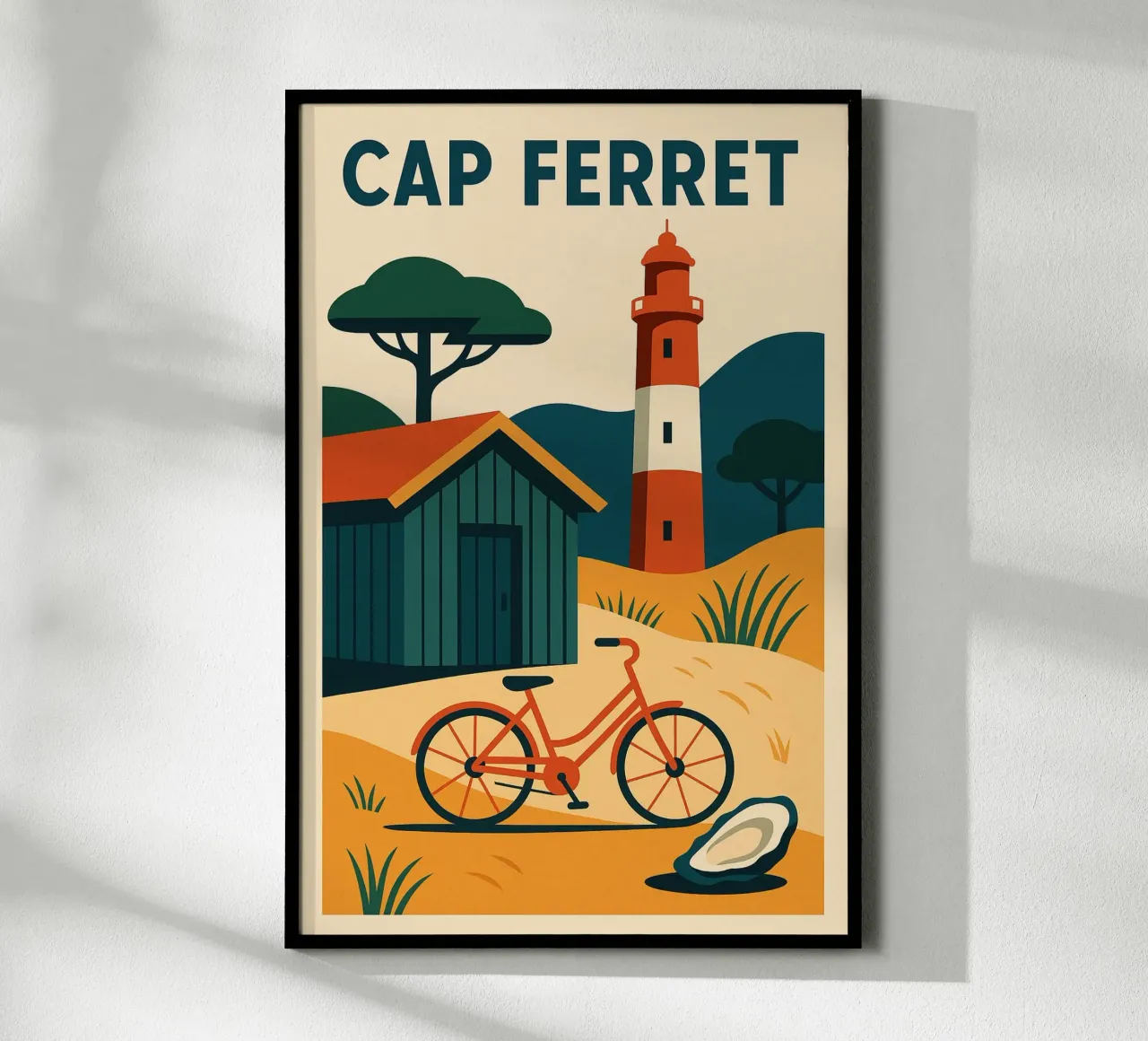 Cap Ferret - Un momento di pace tra faro, bicicletta e ostriche carta hahnemühle da JETLAG | affiches voyage