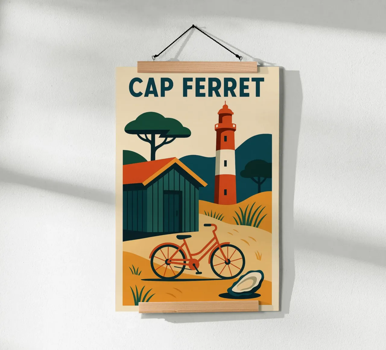 Cap Ferret - Un momento di pace tra faro, bicicletta e ostriche carta hahnemühle da JETLAG | affiches voyage