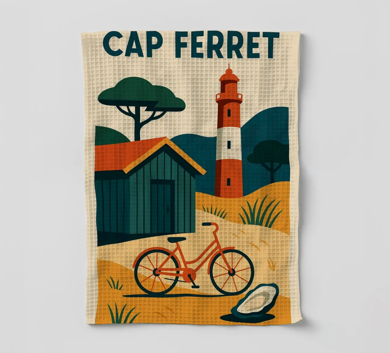 Cap Ferret - Un momento di pace tra faro, bicicletta e ostriche canovaccio da cucina da JETLAG | affiches voyage