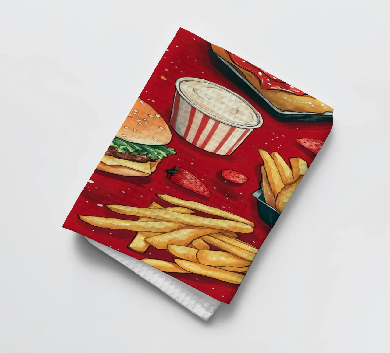 Burger and fries tea towel by Justyna Jaszke JBJart