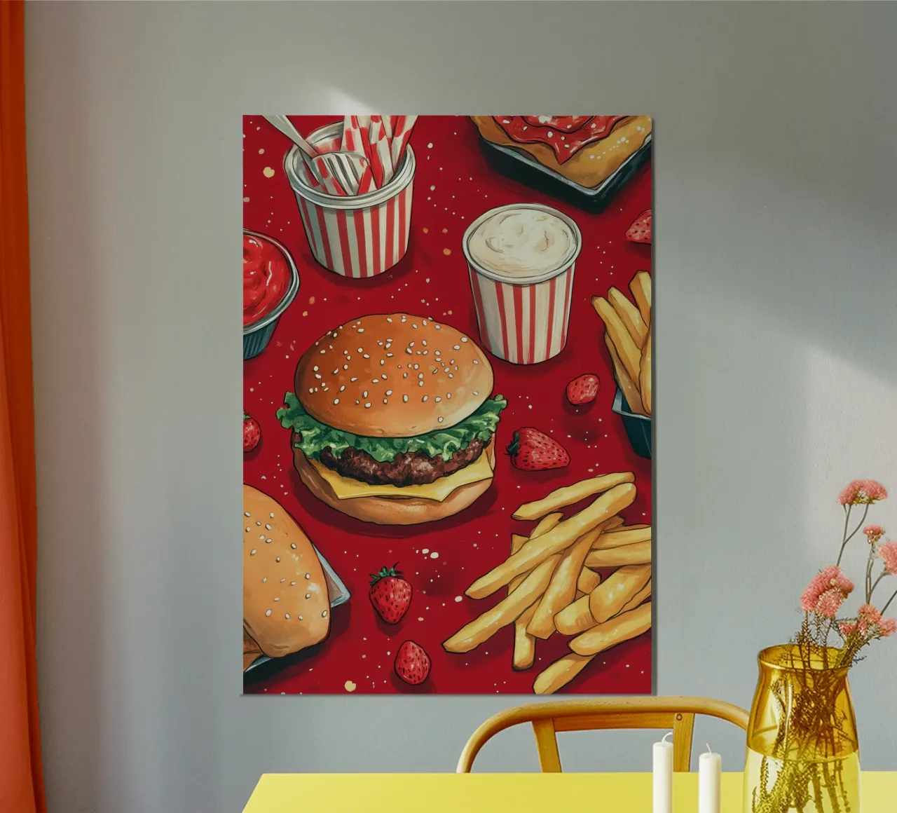 Hamburger e patatine poster con telaio in alluminio da Justyna Jaszke JBJart