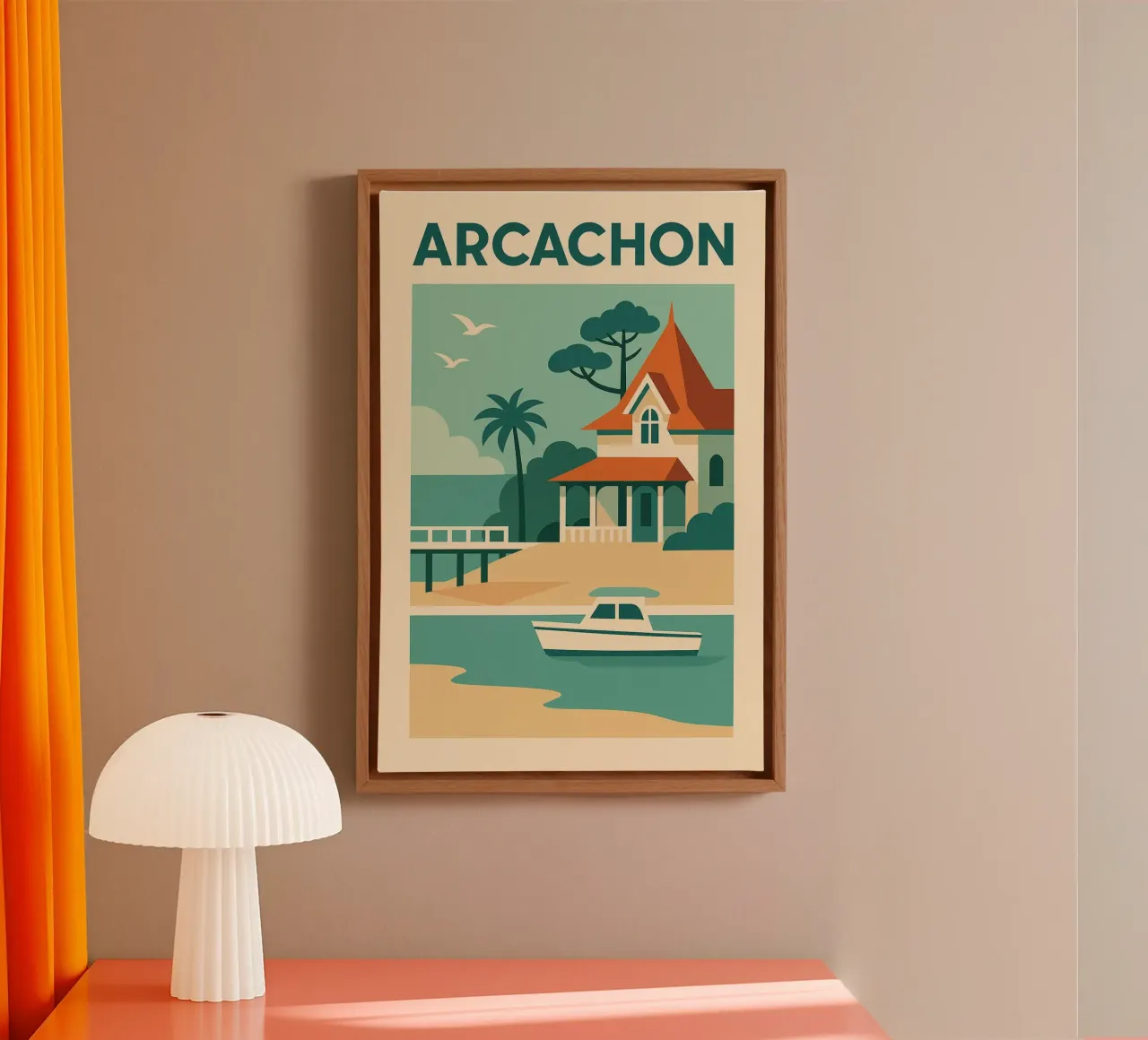 Arcachon - A vintage version of seaside elegance canvas with Floater frame by JETLAG | affiches voyage