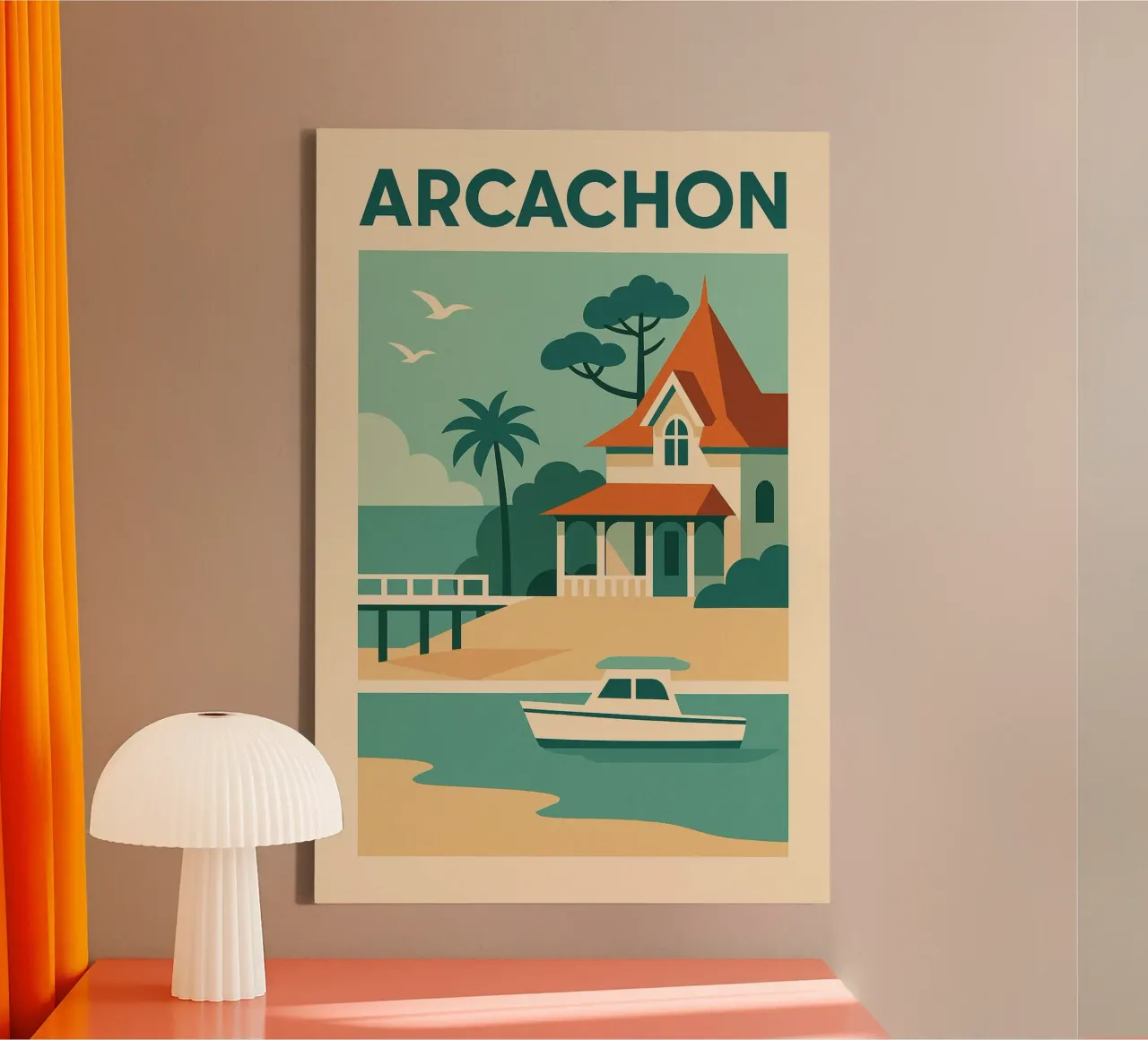 Arcachon - A vintage version of seaside elegance canvas with Floater frame by JETLAG | affiches voyage