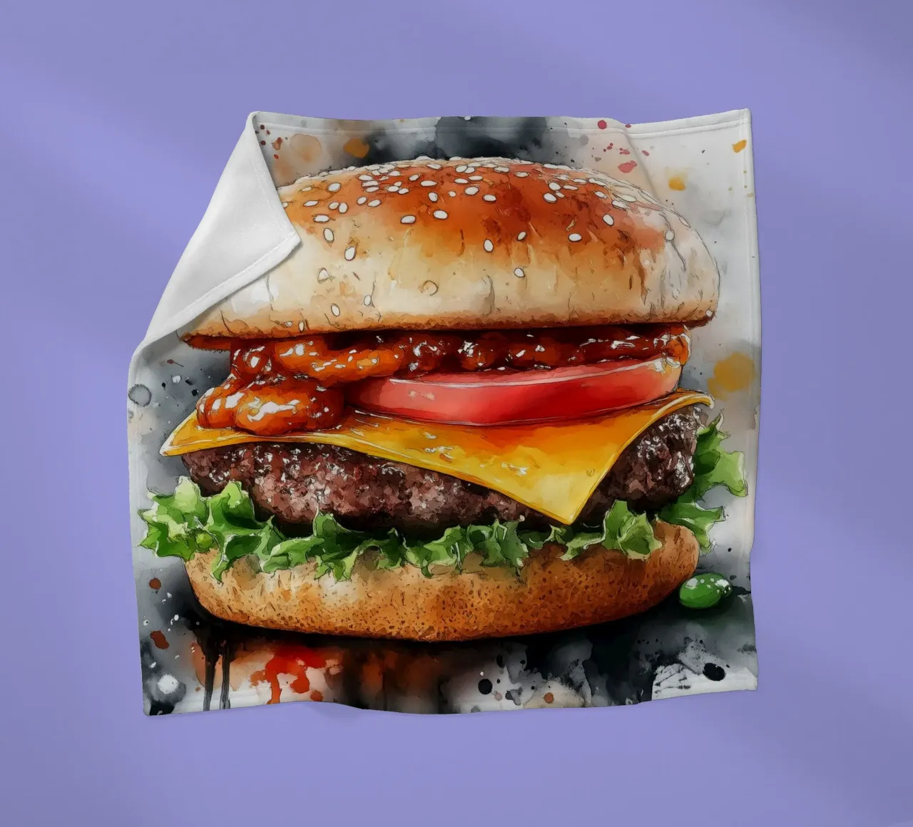 Burger fleece blanket by Justyna Jaszke JBJart