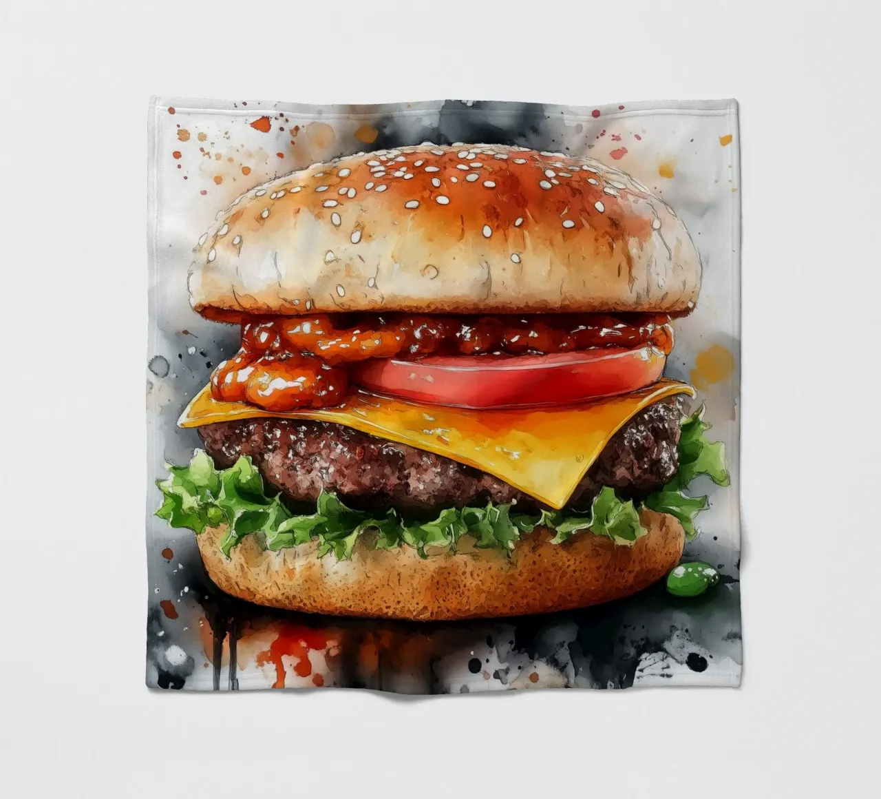 Burger fleece blanket by Justyna Jaszke JBJart
