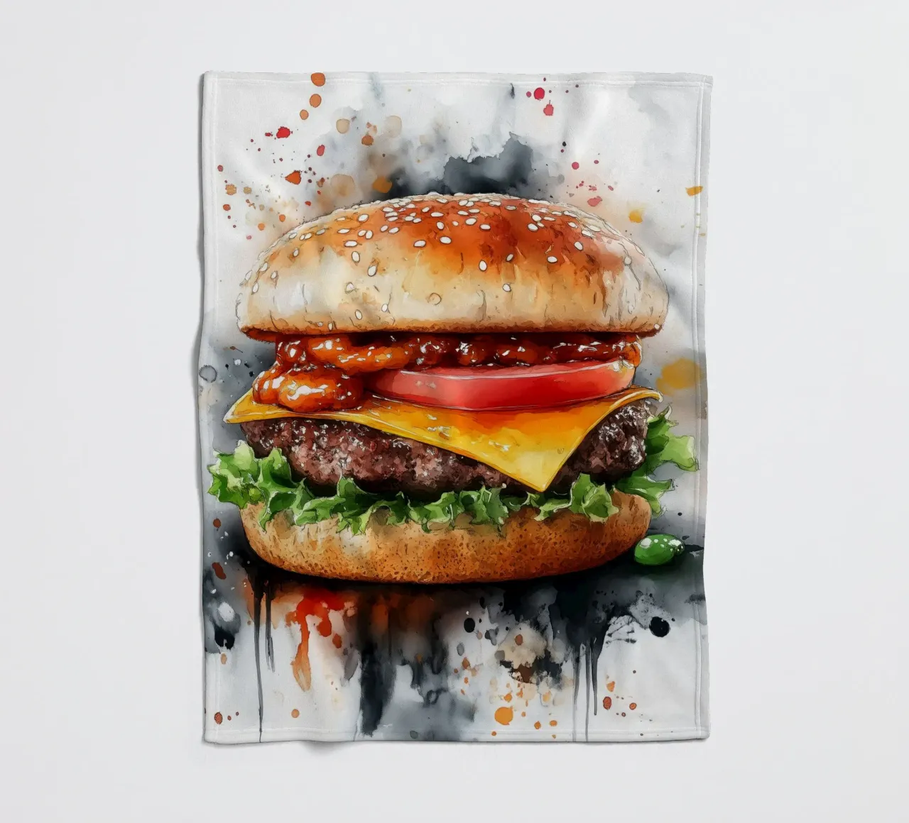 Burger fleece blanket by Justyna Jaszke JBJart