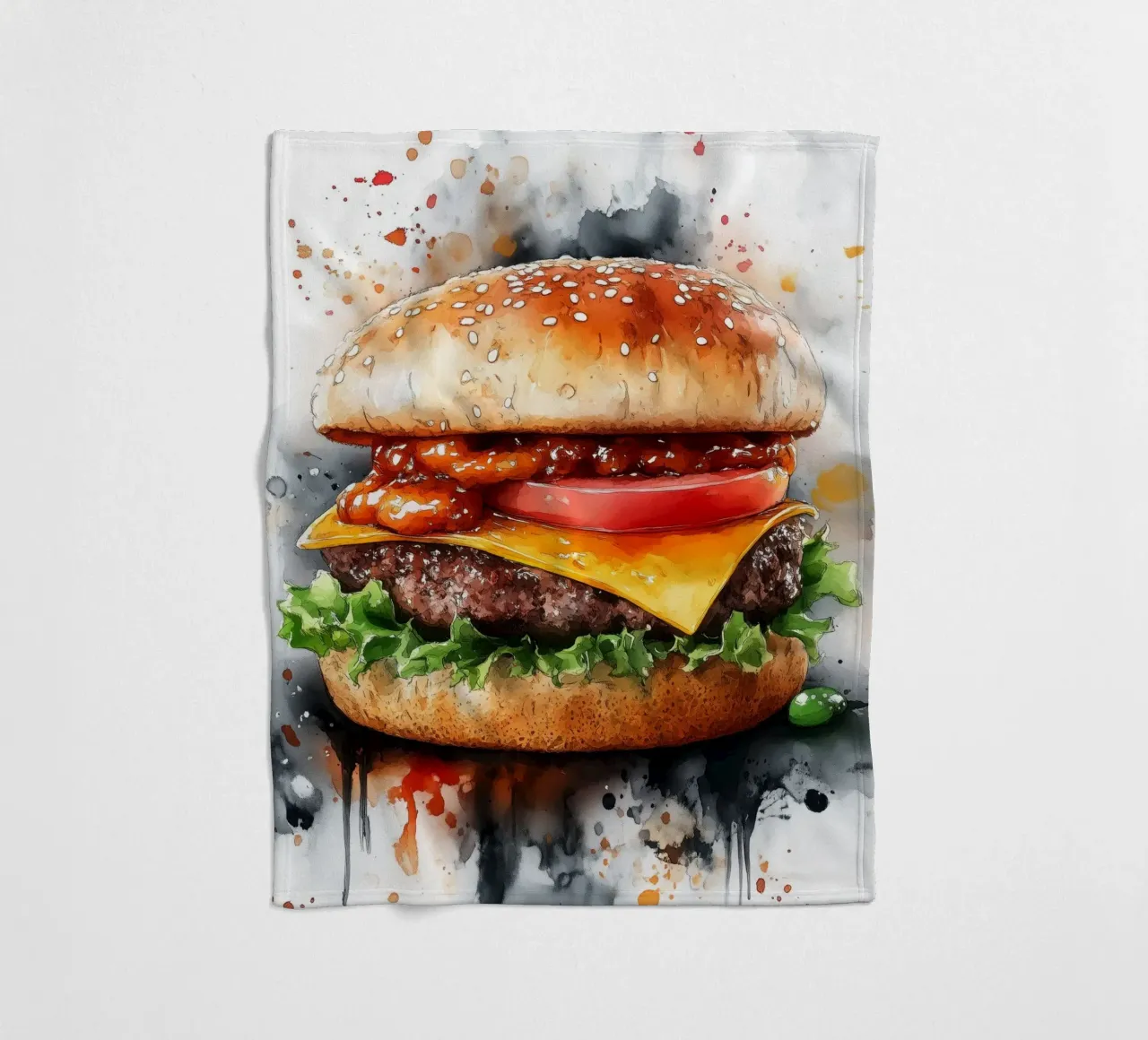 Burger fleece blanket by Justyna Jaszke JBJart