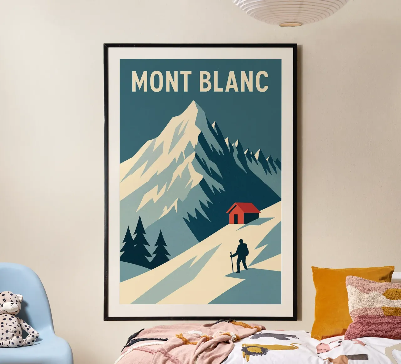 Monte Bianco - Fuga grafica verso la vetta poster con telaio in plastica da JETLAG | affiches voyage
