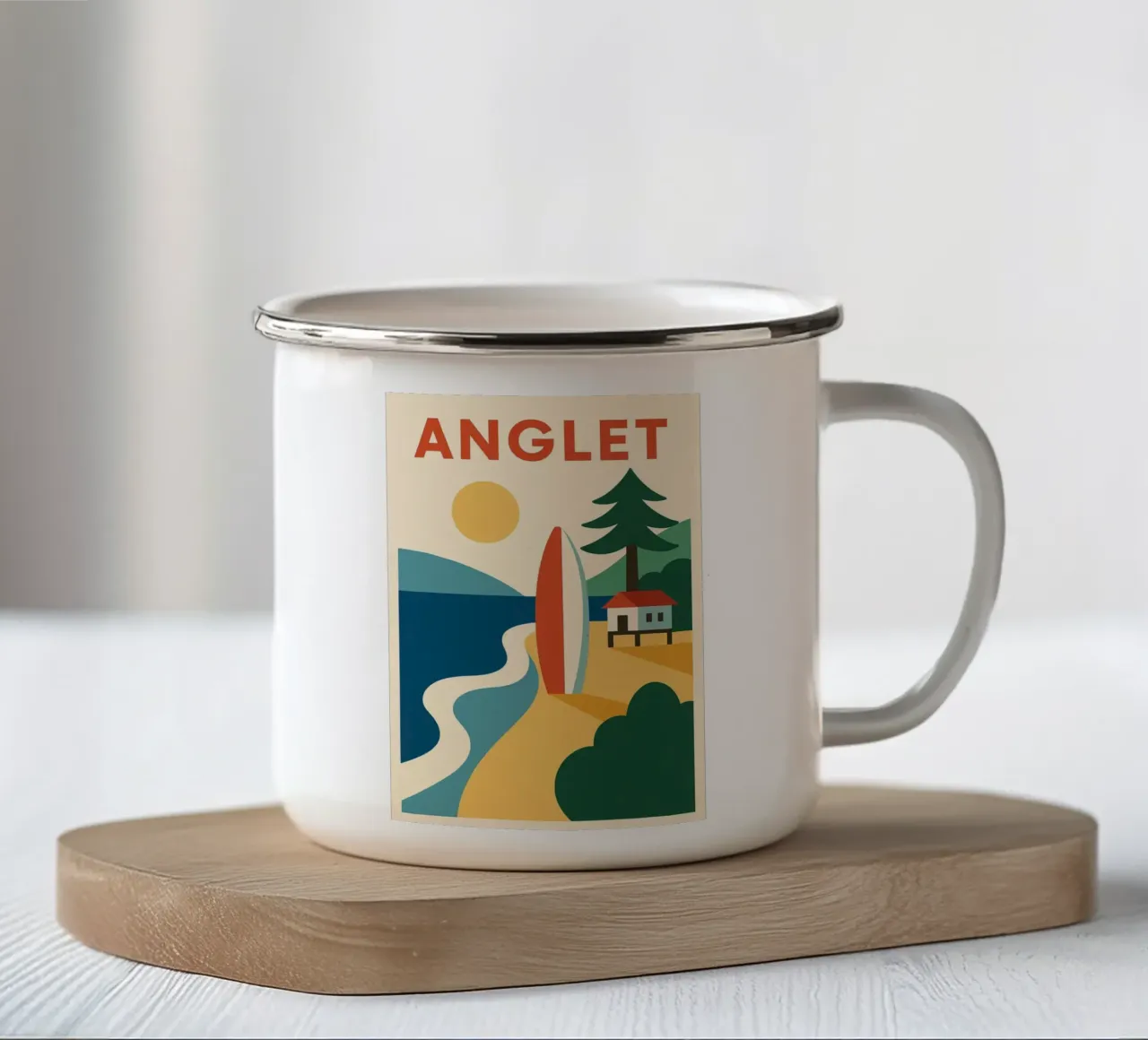 ANGLET - Surf, pini e sole in riva al mare tazza in smalto da JETLAG | affiches voyage