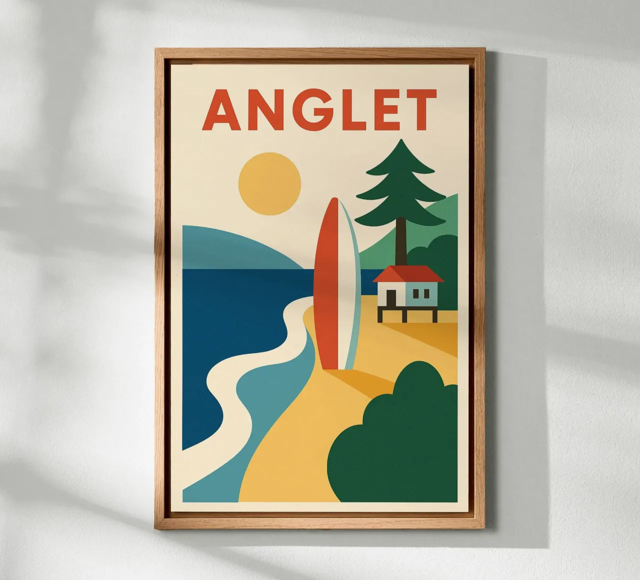ANGLET - Surf, pini e sole in riva al mare tela con Cornice a cassetta da JETLAG | affiches voyage
