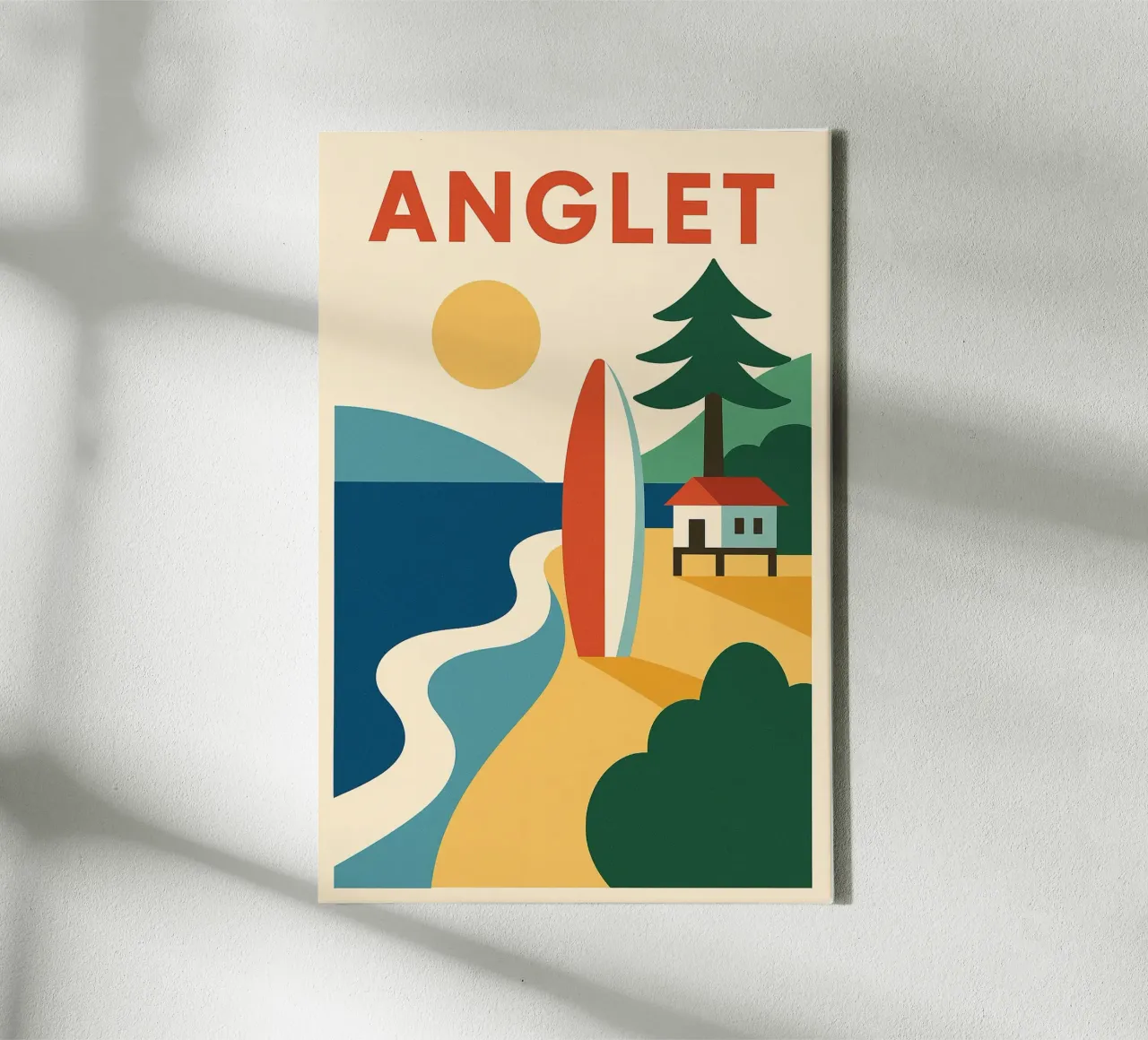 ANGLET - Surf, pini e sole in riva al mare tela con Cornice a cassetta da JETLAG | affiches voyage