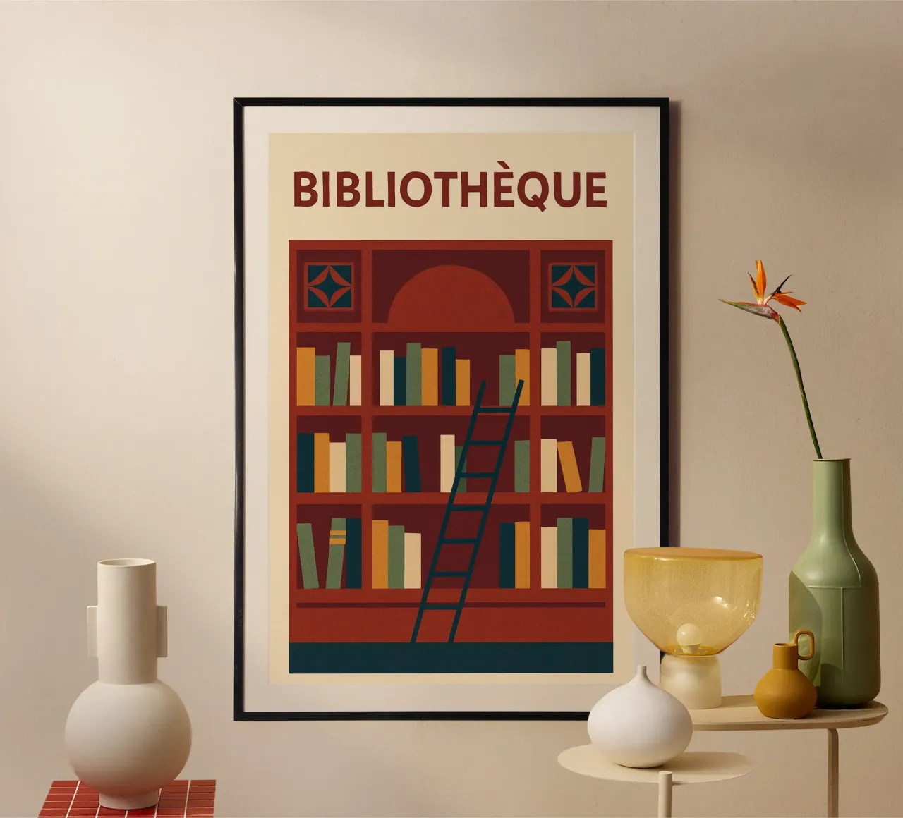 BIBLIOTECA - L'eleganza grafica della conoscenza poster con telaio in plastica da Art Typo Essentiel