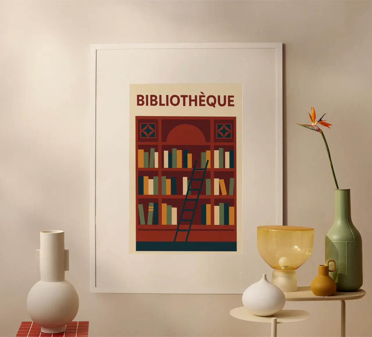 BIBLIOTECA - L'eleganza grafica della conoscenza poster con telaio in plastica da Art Typo Essentiel