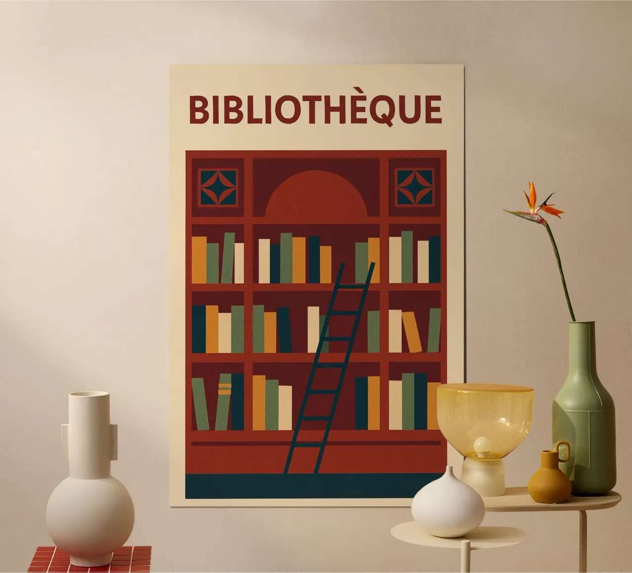 BIBLIOTECA - L'eleganza grafica della conoscenza poster con telaio in plastica da Art Typo Essentiel