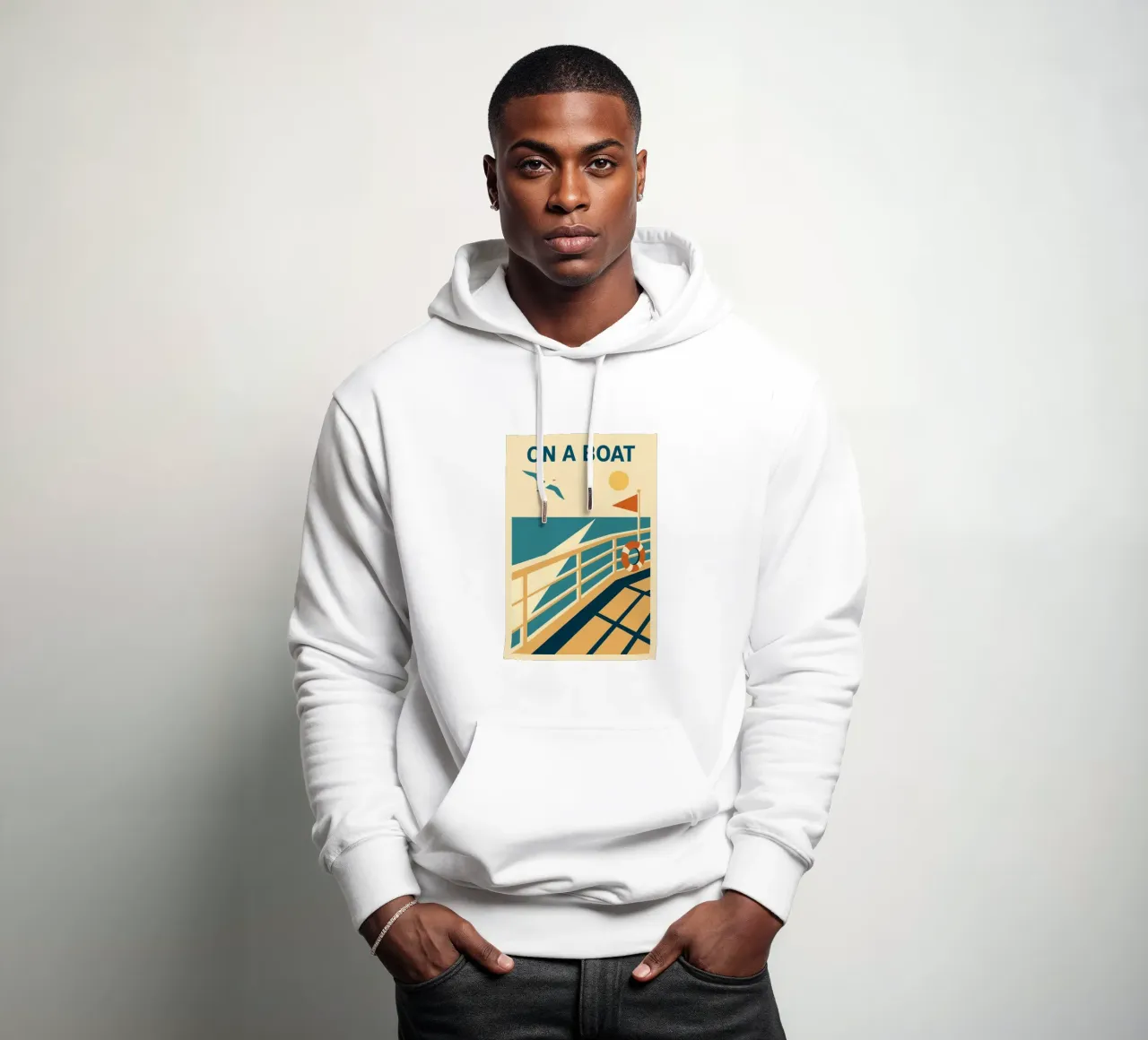 SU UNA BARCA - Fuga in linea retta felpa con cappuccio da Art Typo Essentiel