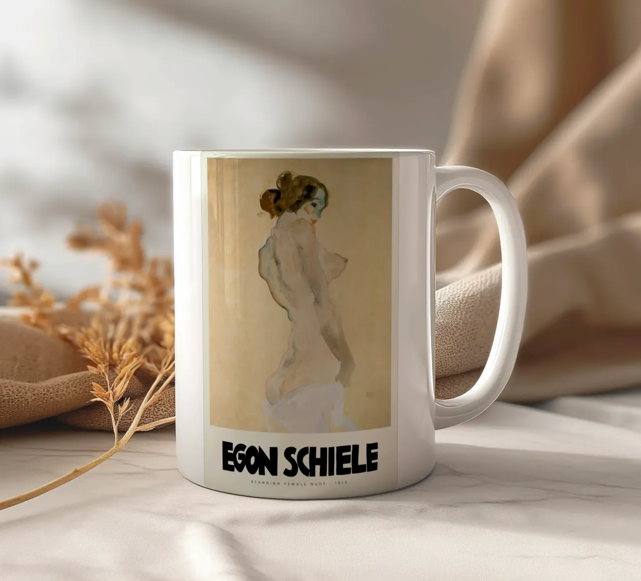 Schiele - Standing Female Nude III ceramic mug by Vintage by JUNIQE