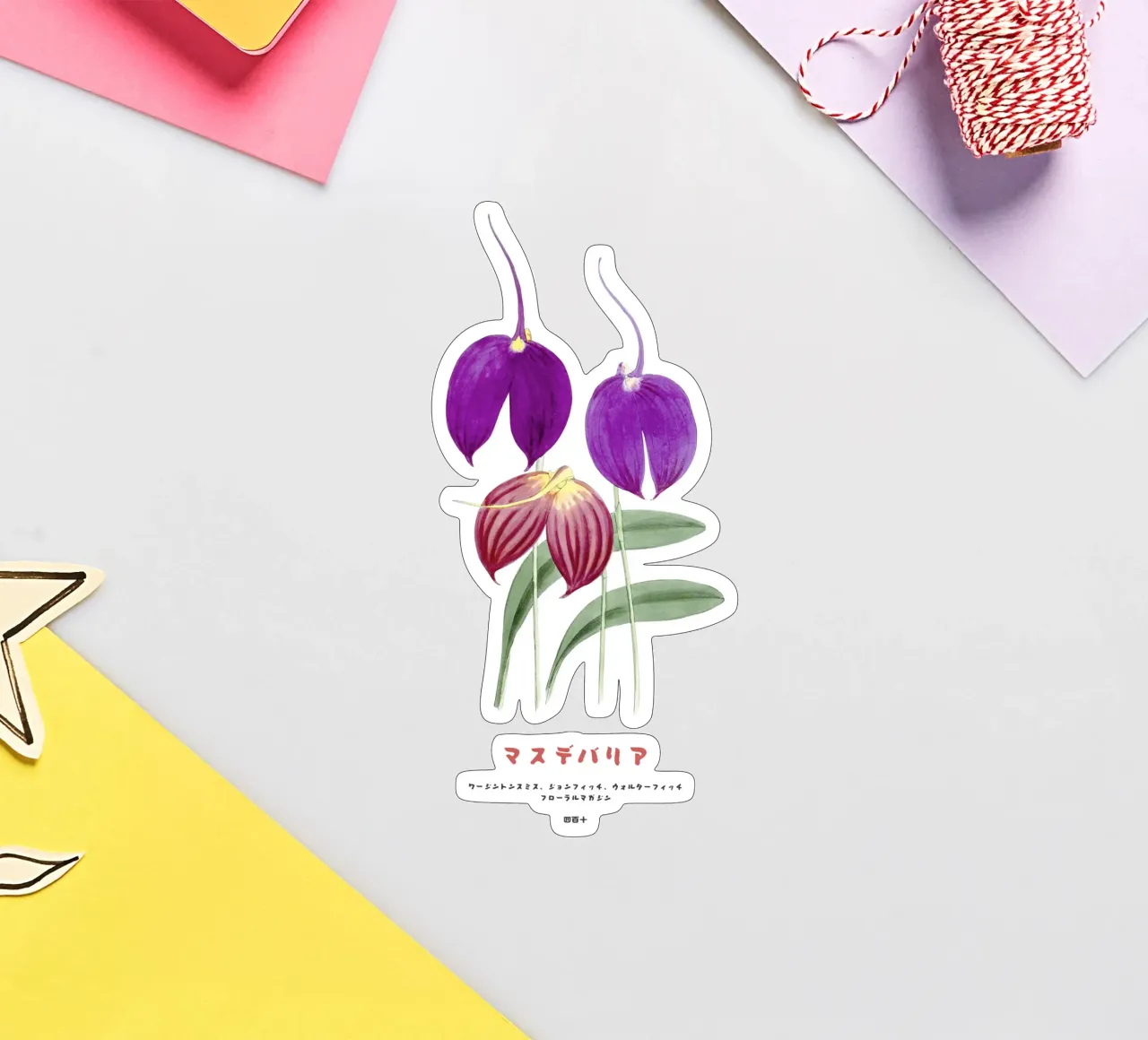 Fiori di Masdevallia d'epoca adesivo da Vintagrafica