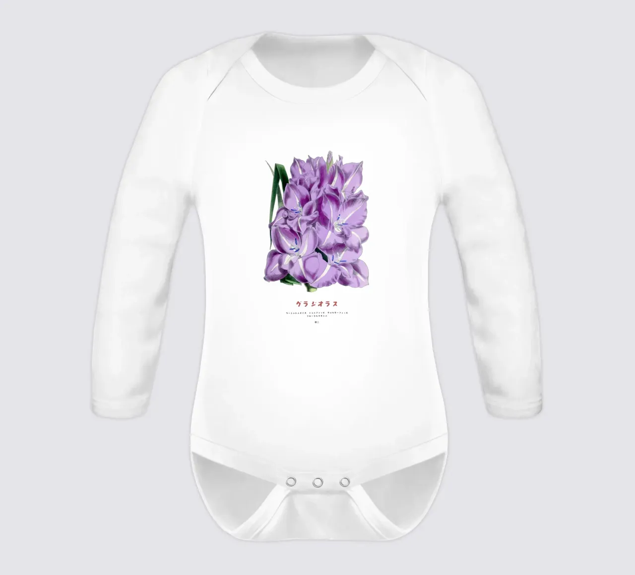 Grafico botanico giapponese del gladiolo body neonato maniche lunghe da Vintagrafica