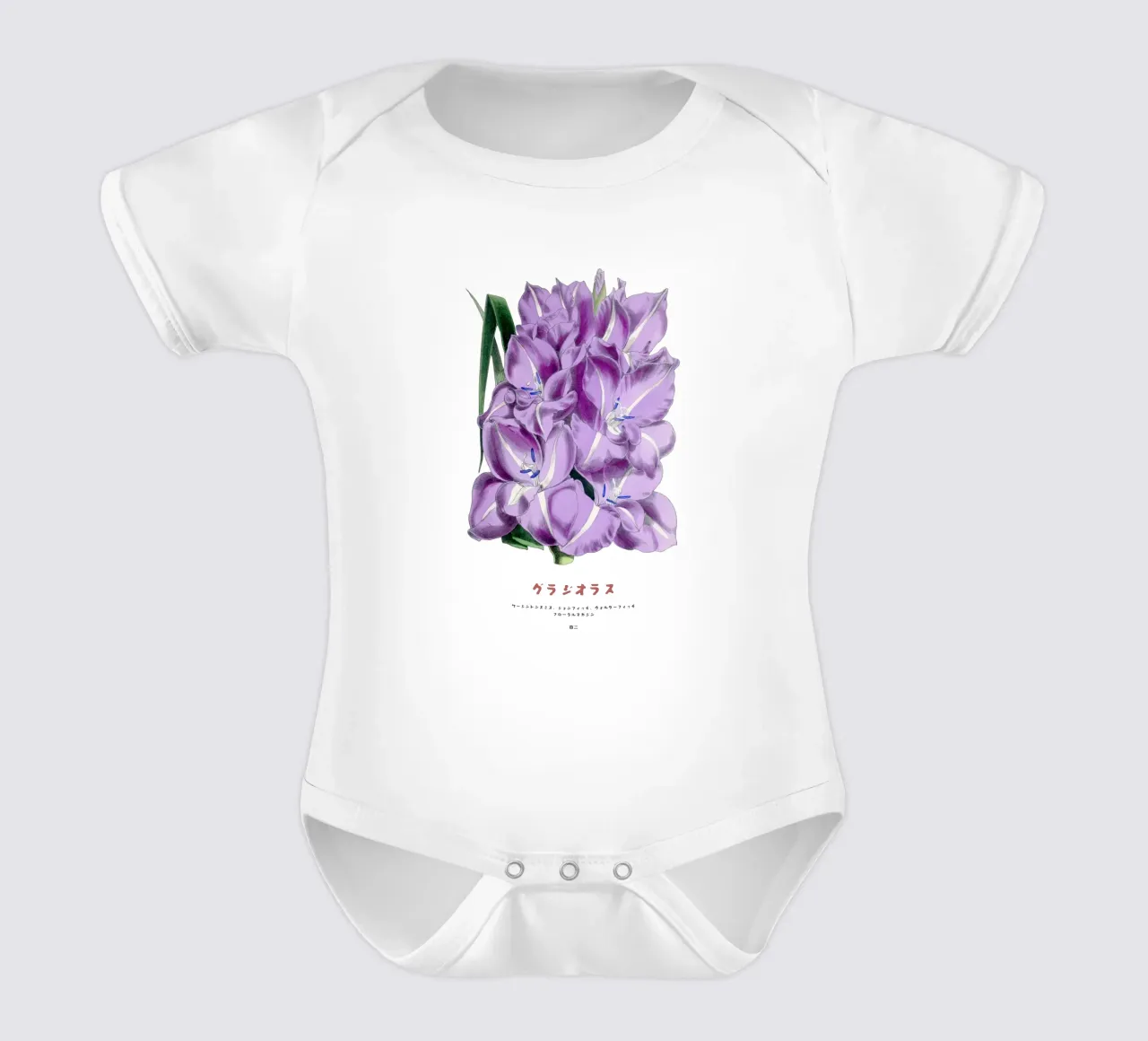 Grafico botanico giapponese del gladiolo body neonato maniche corte da Vintagrafica