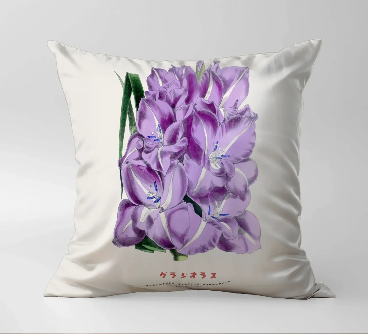 Gladiolus Japanese Botanical Chart decorative cushion by Vintagrafica