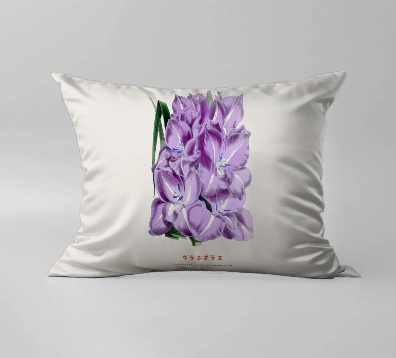 Gladiolus Japanese Botanical Chart decorative cushion by Vintagrafica