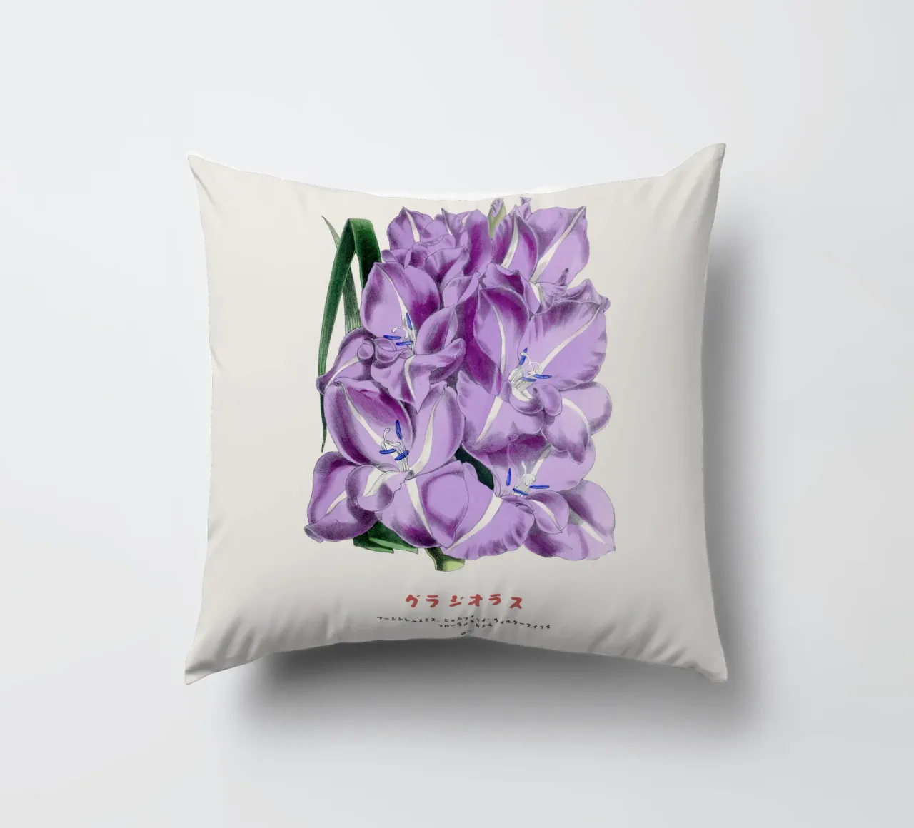 Gladiolus Japanese Botanical Chart decorative cushion by Vintagrafica