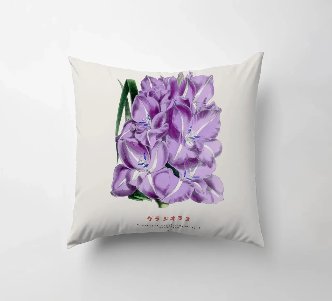 Gladiolus Japanese Botanical Chart decorative cushion by Vintagrafica