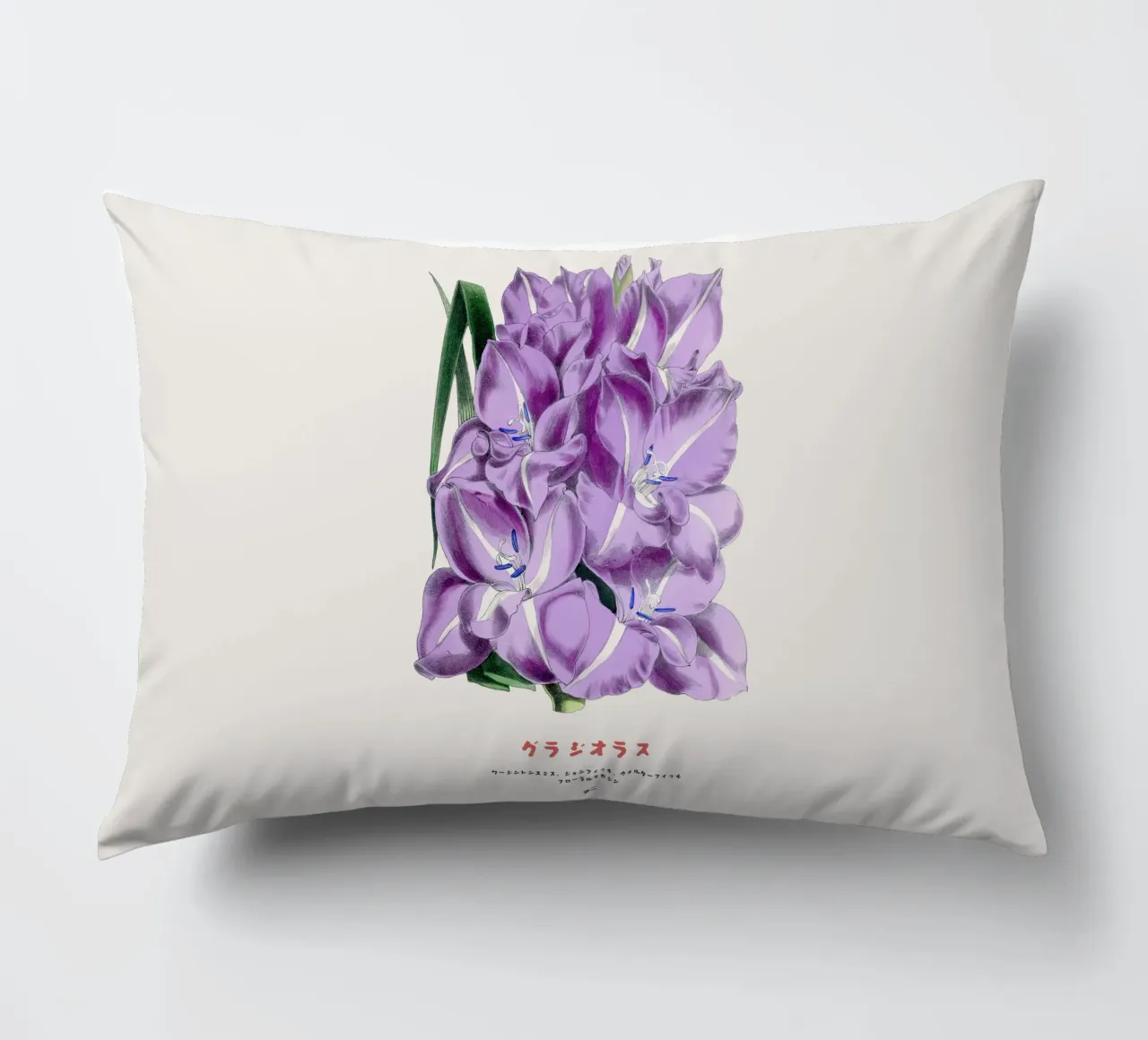 Gladiolus Japanese Botanical Chart decorative cushion by Vintagrafica