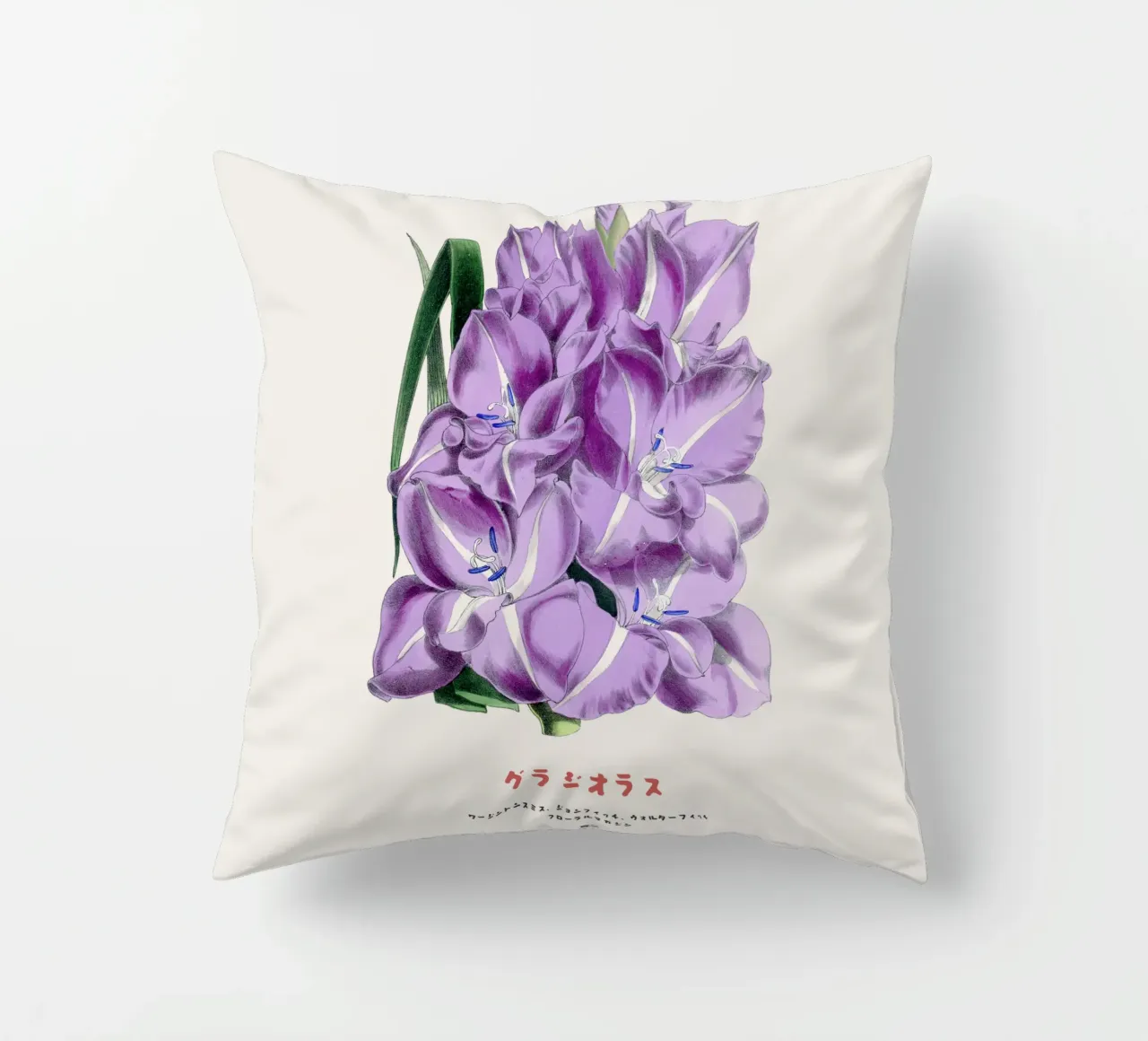 Gladiolus Japanese Botanical Chart decorative cushion by Vintagrafica