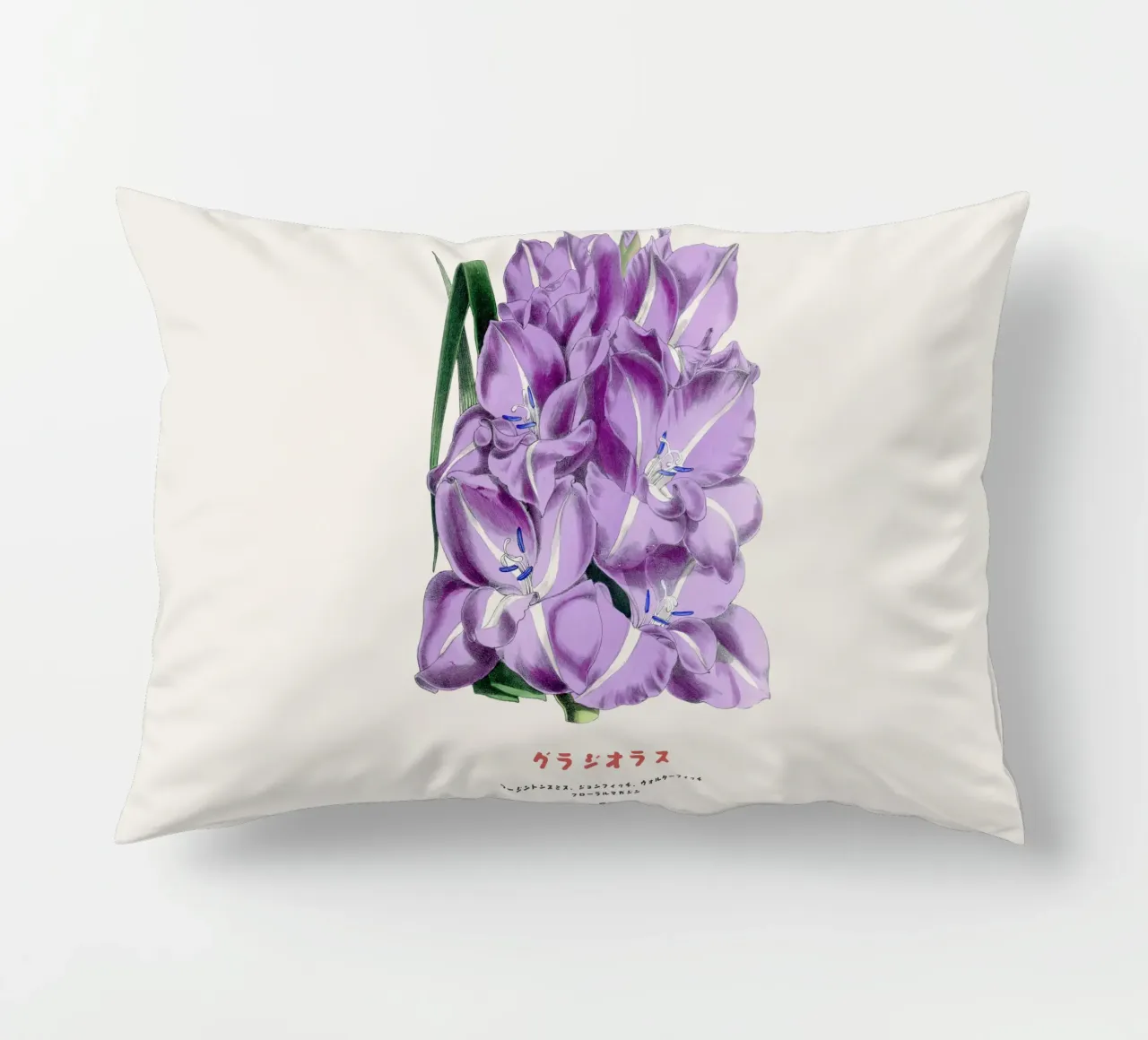 Gladiolus Japanese Botanical Chart decorative cushion by Vintagrafica