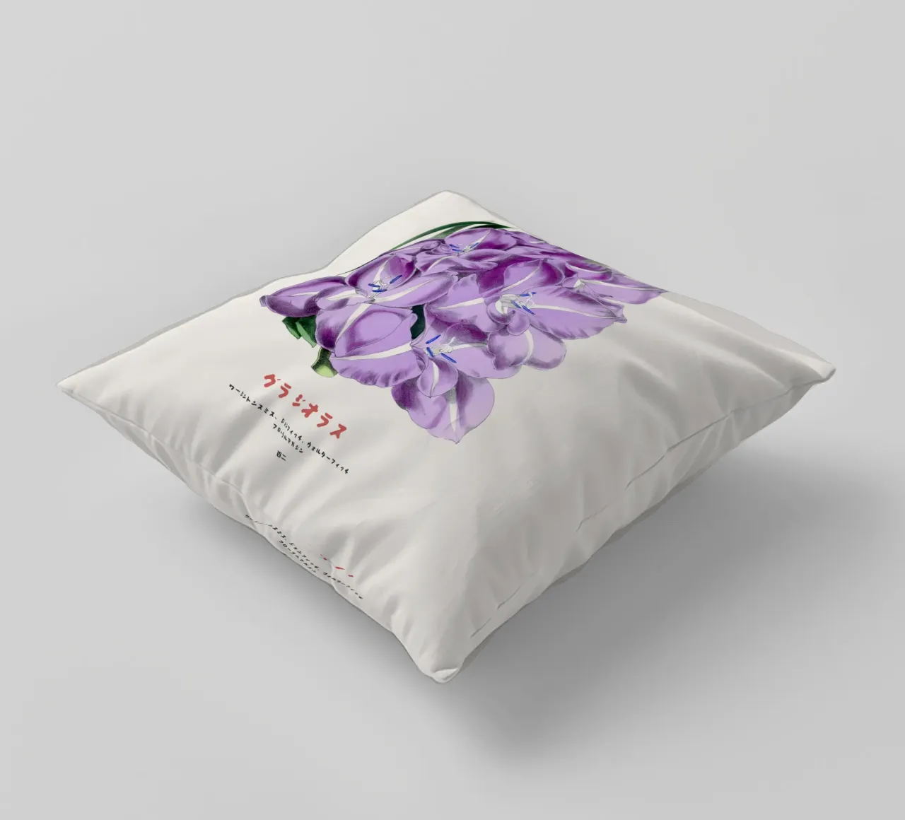 Gladiolus Japanese Botanical Chart decorative cushion by Vintagrafica