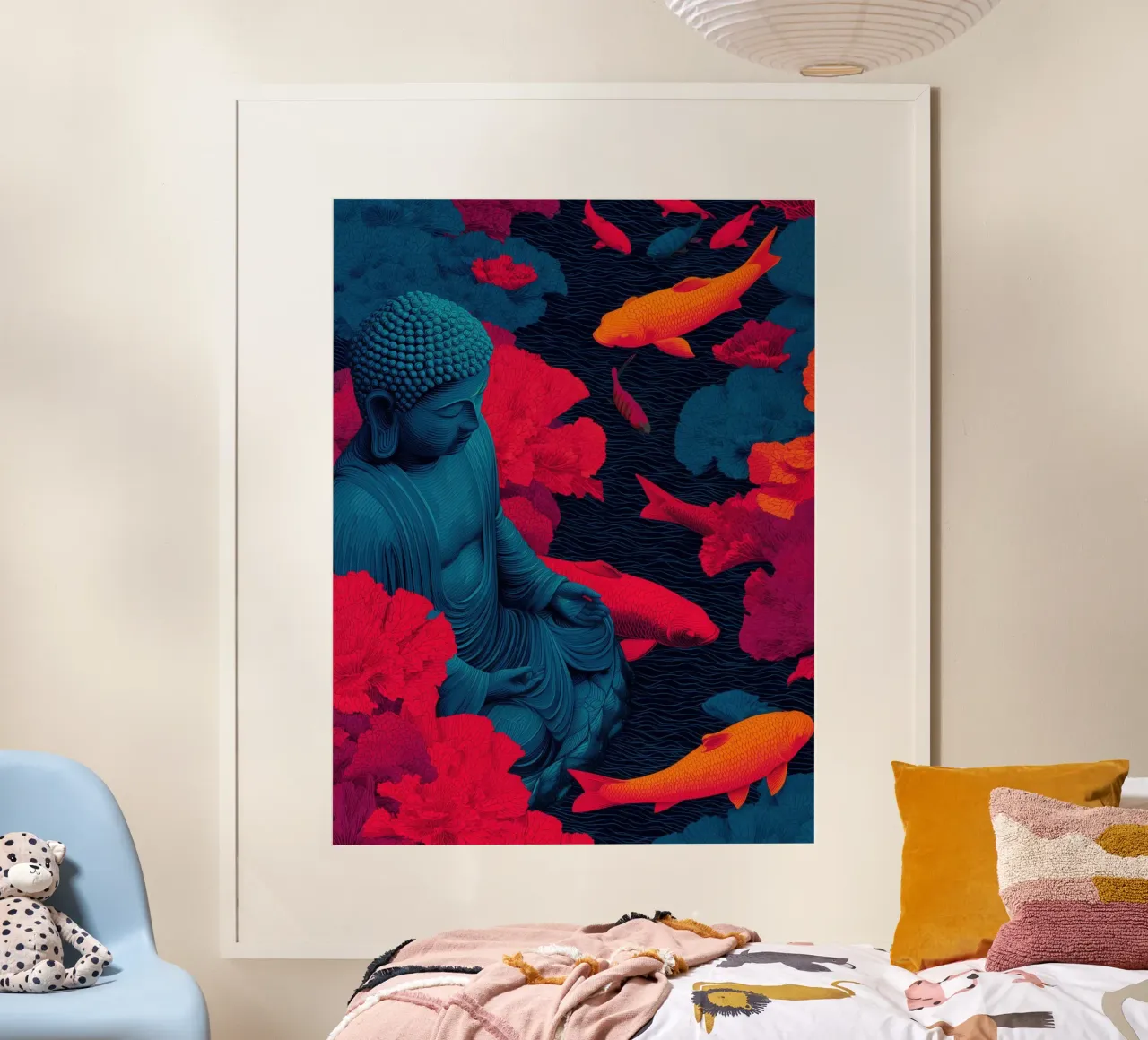 Buddha vicino allo stagno di koi | Pop art spirituale poster da Autofocus
