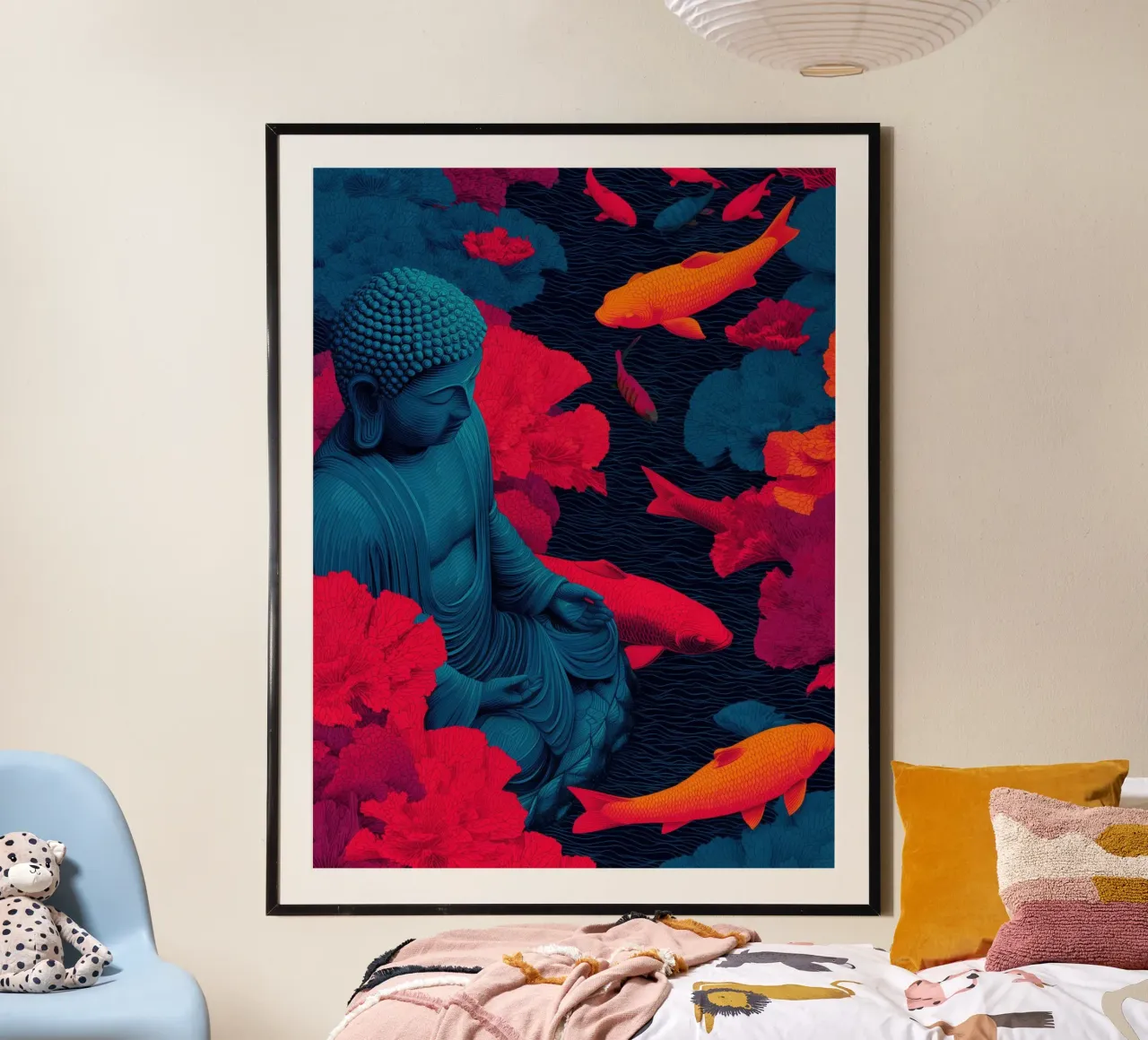 Buddha vicino allo stagno di koi | Pop art spirituale poster da Autofocus