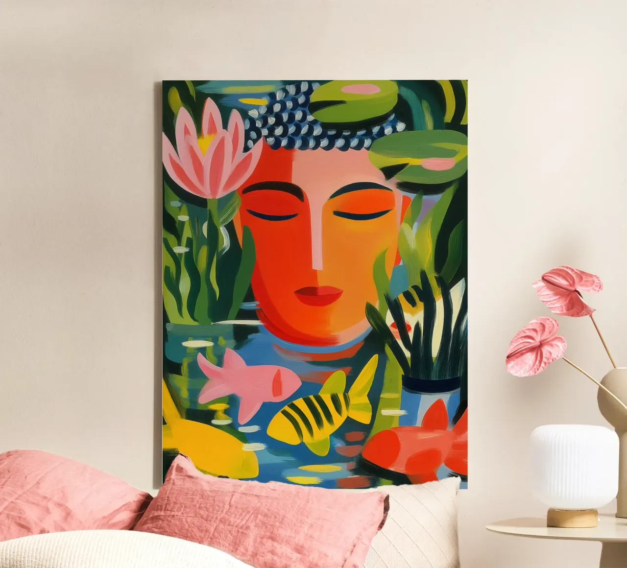 Buddha e il pesce | Il buddismo zen in veste fauve tela con Cornice a cassetta da Autofocus