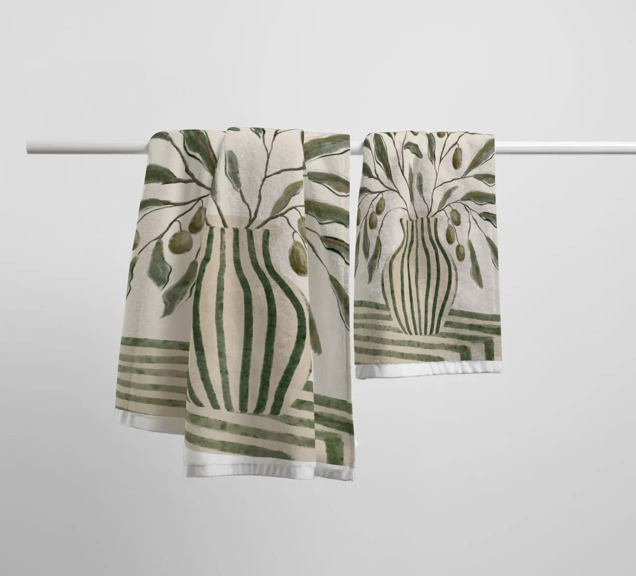Olive Branches in Vase Print towel by leslie shop