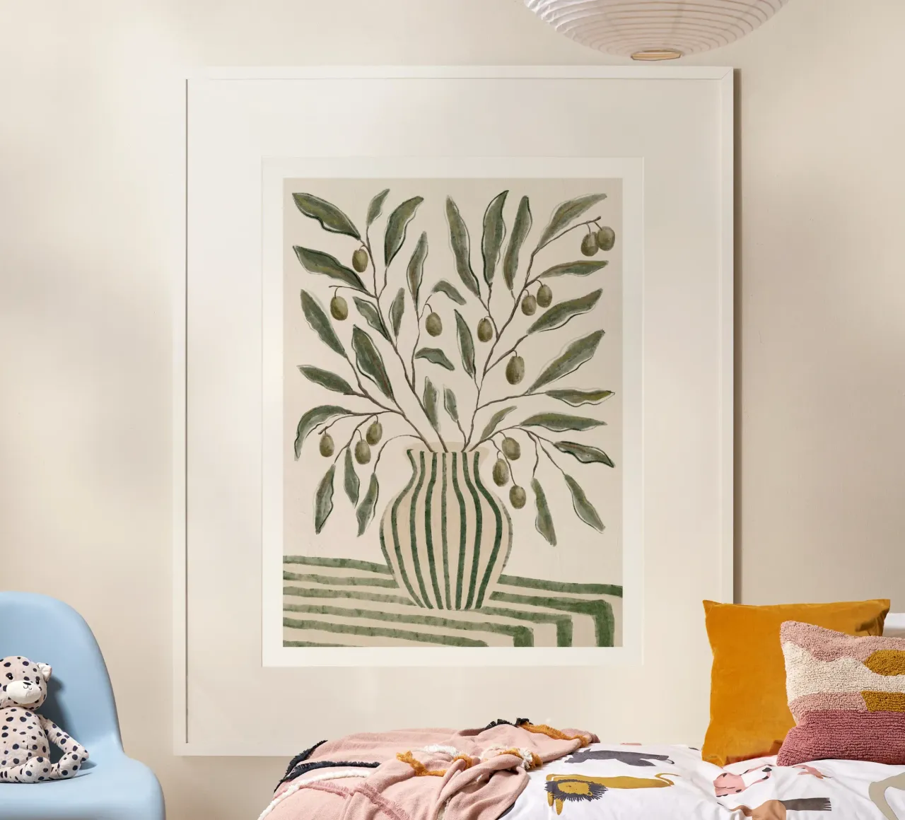 Impression de branches d'olivier dans un vase poster avec cadre en plastique de leslie shop