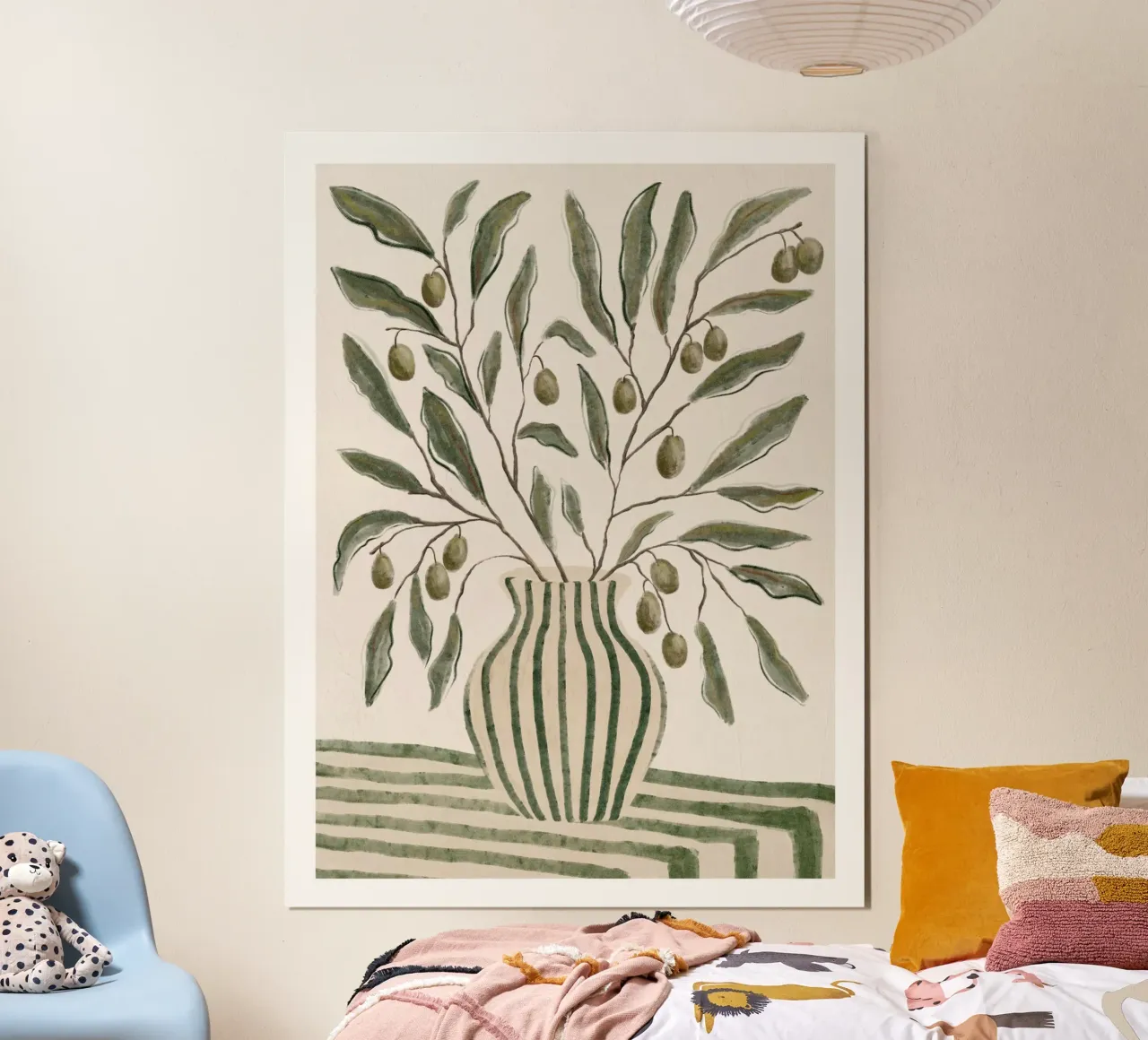 Impression de branches d'olivier dans un vase poster avec cadre en plastique de leslie shop