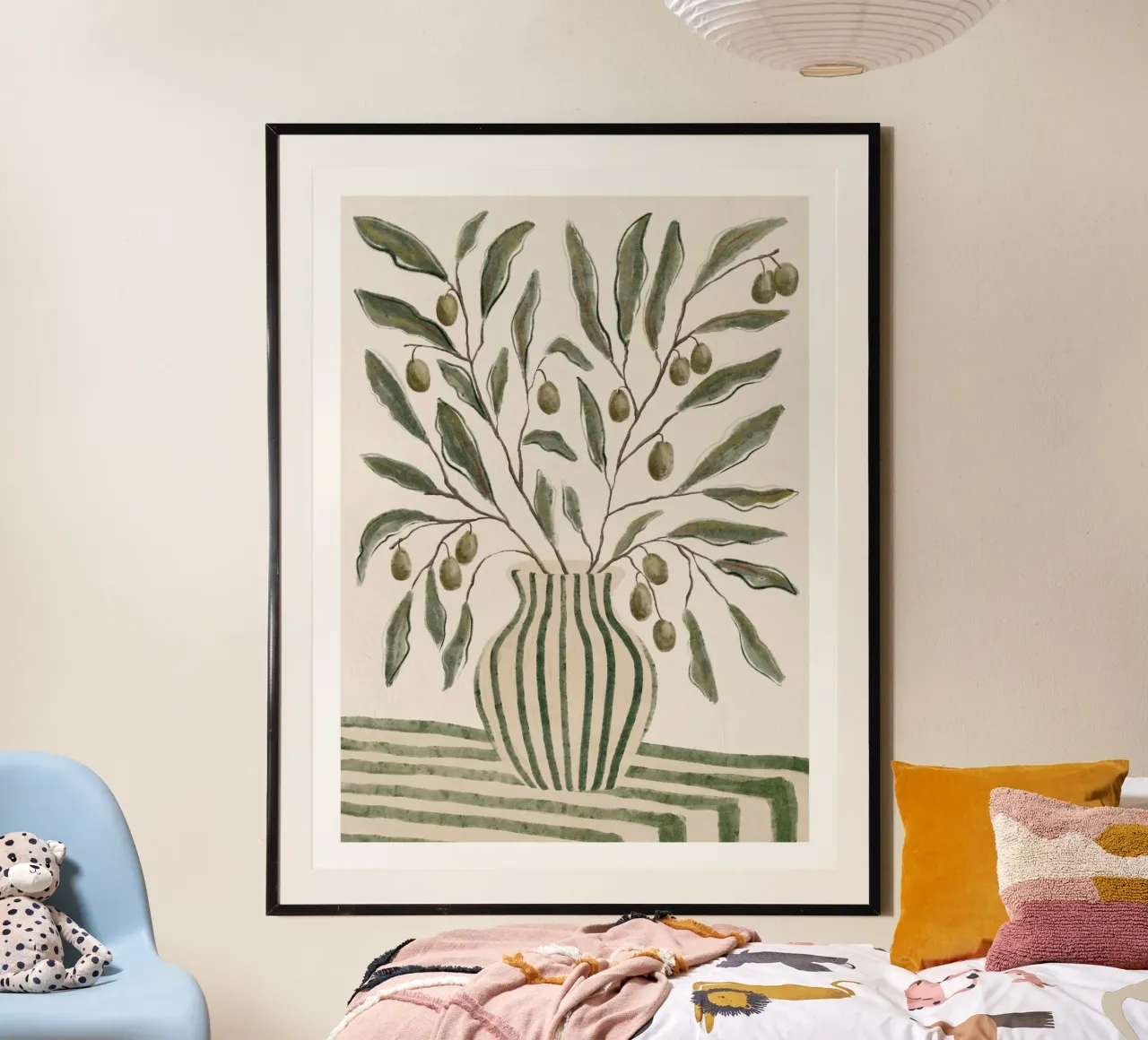 Impression de branches d'olivier dans un vase poster avec cadre en plastique de leslie shop